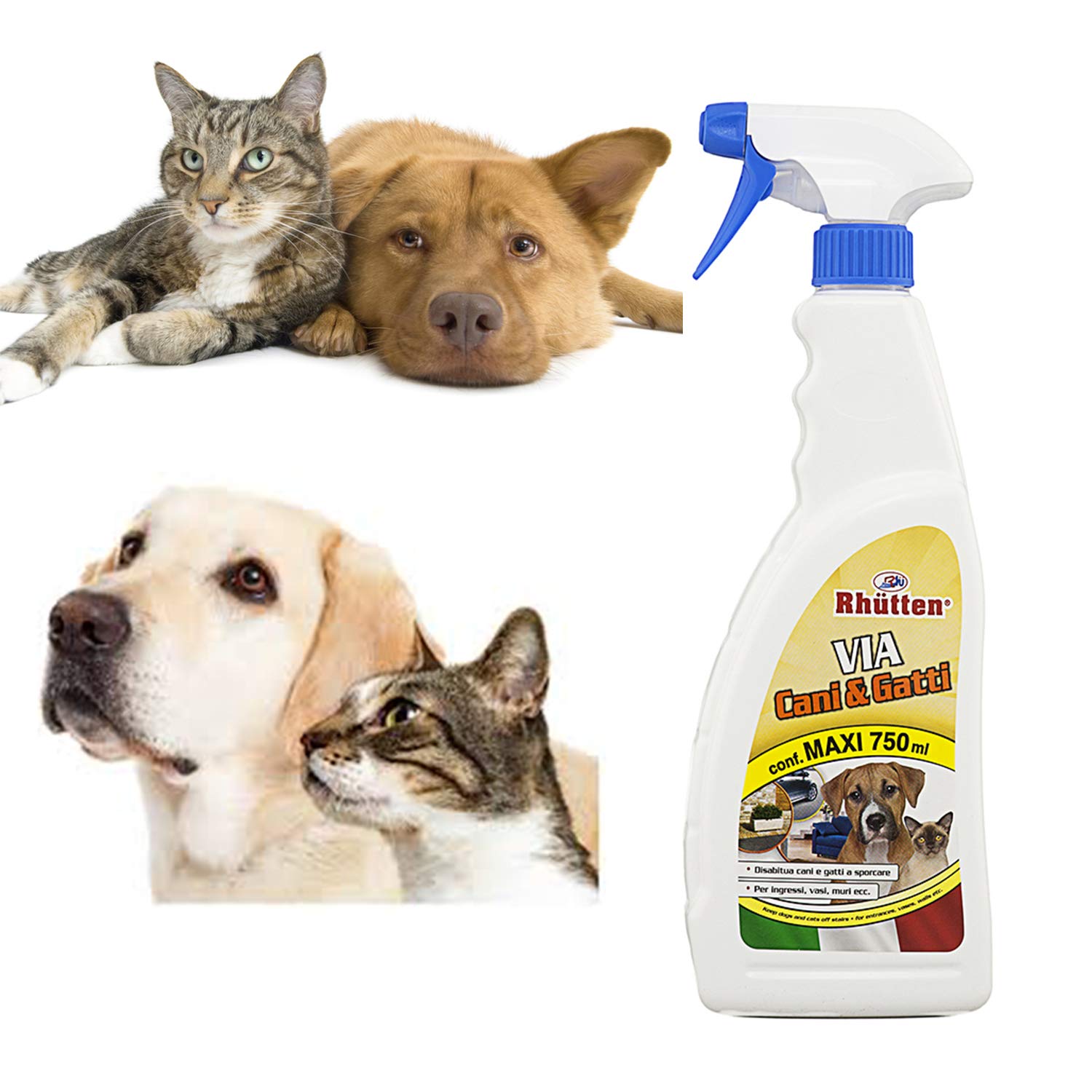 Rhutten 2 x Spray Repellente Via Cani e Gatti 750 ml- per Educare Disabituare Animali Domestici o Randagi - Uso Interno Esterno