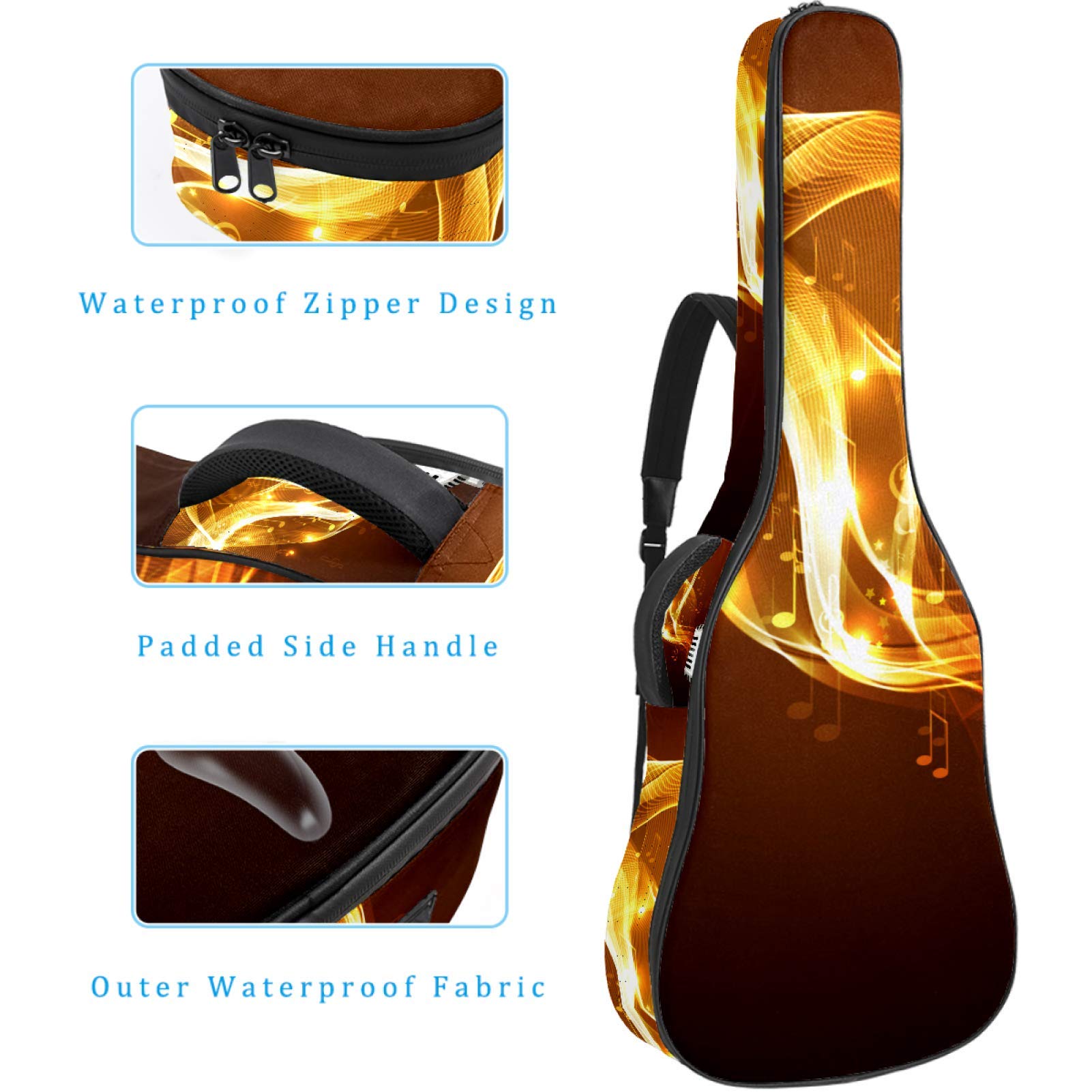 Borsa per chitarra impermeabile con cerniera morbida zaino per chitarra, chitarra acustica e classica folk chitarra elettrica musica marrone