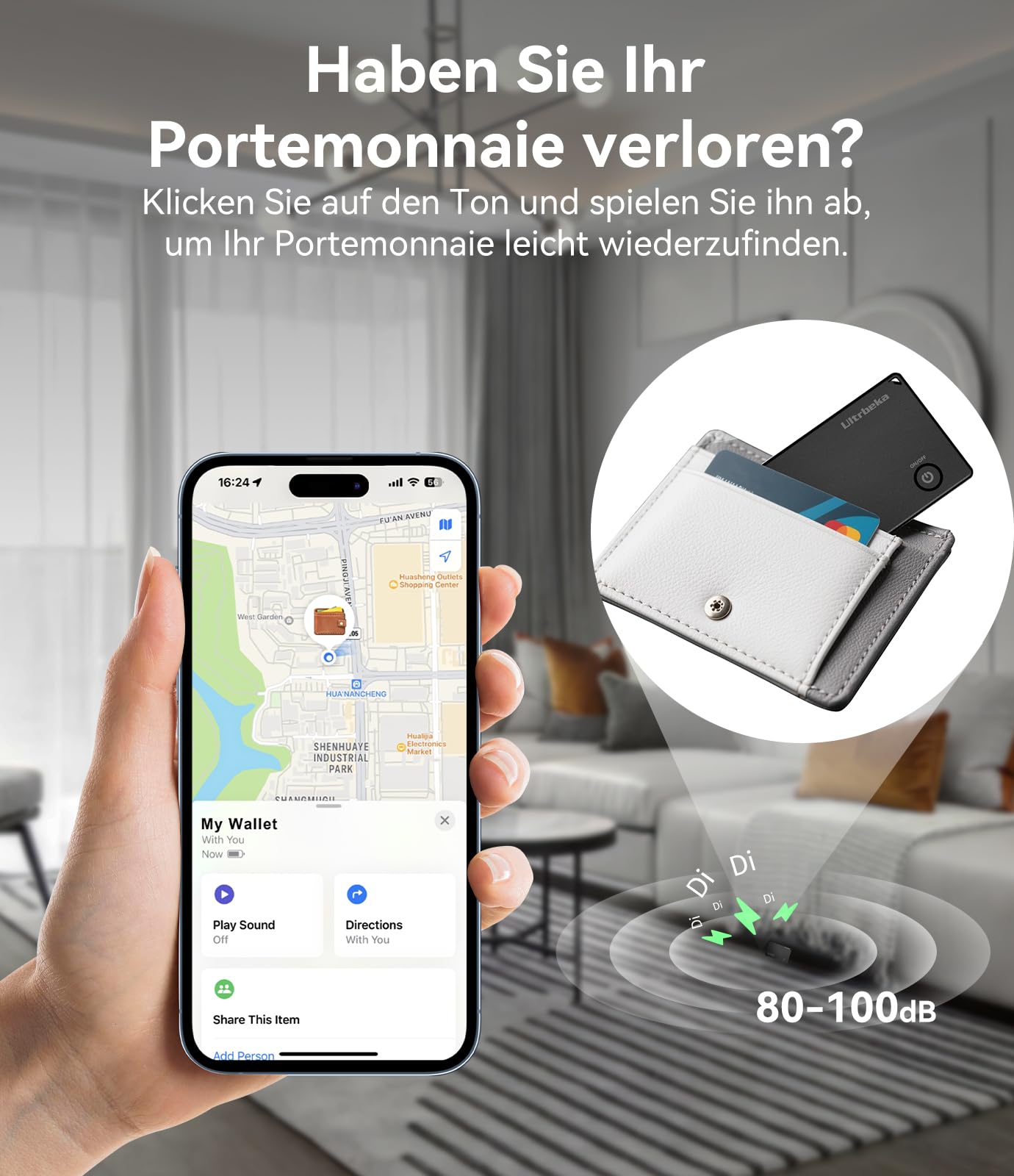 Ultrbeka Ultra-dünner MFi-zertifizierter Wallet Tracker kompatibel mit Apple Find My | Für Brieftaschen, Schlüssel und Taschen | Einzeln 2-Pack