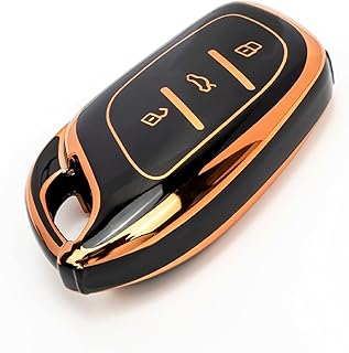 JVCV® Gold Border TPU Key Cover Compatible with MG ZS EV and Astor Smart Key (Black)