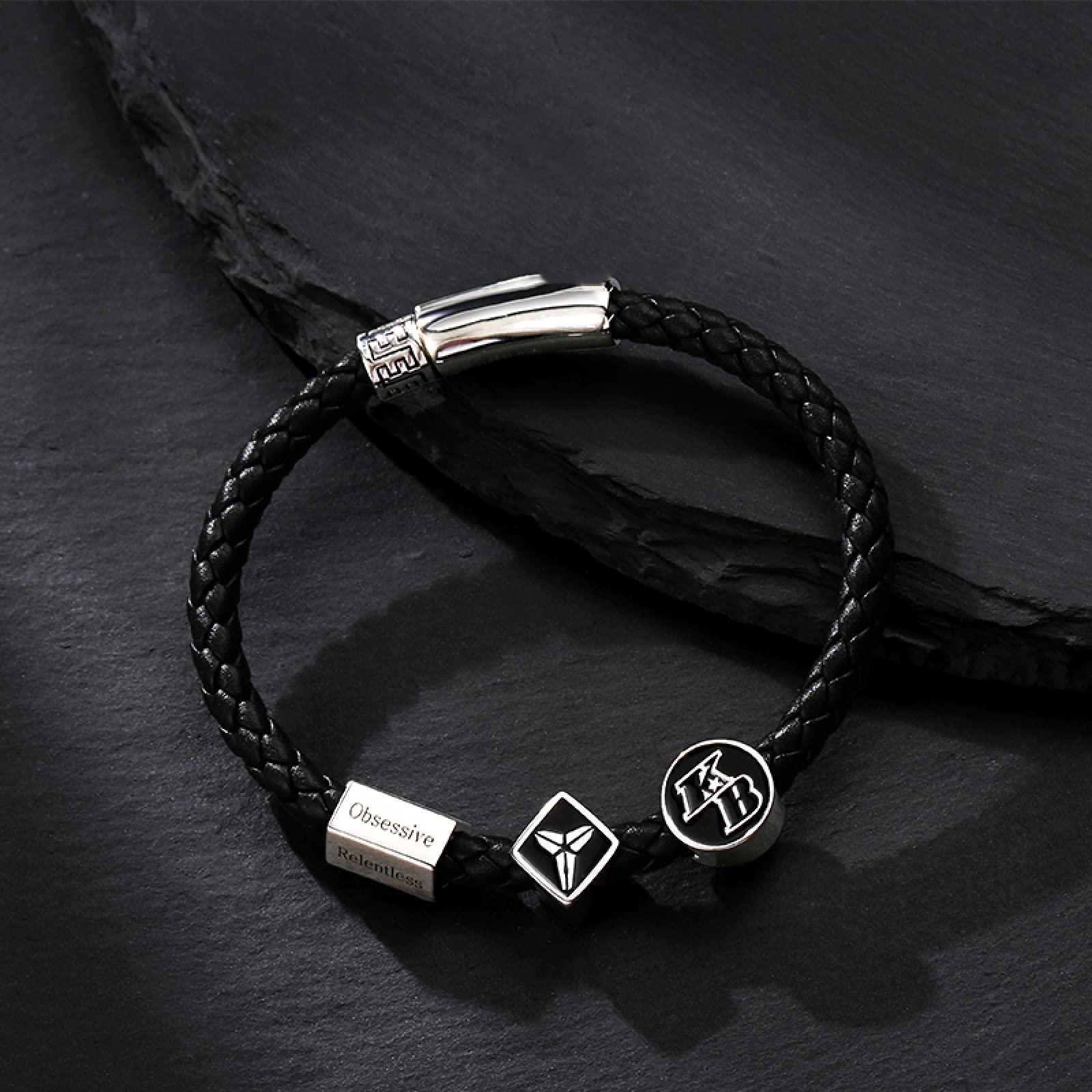 LYGXWJFC Pulsera Trenzada Personalizada para Hombres - Plata de Ley 925 Punk Biker Charm Bead Cuerda Trenzada Pulsera de Cuero Joyería para Hombres, niños y Adolescentes