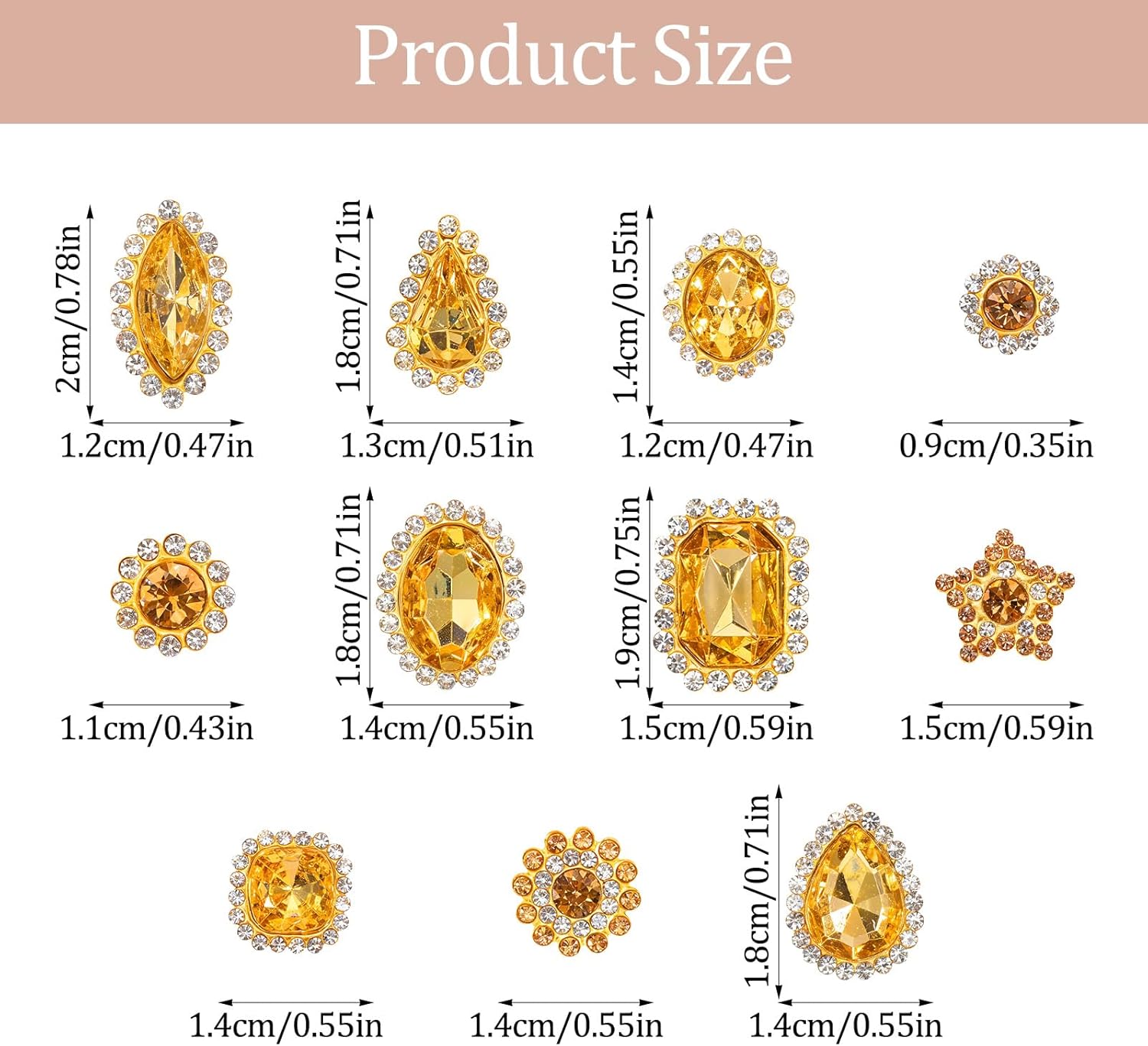 50 PCS Gold Sew on Rhinestones, Mixed Shapes Sew on Crystal Gems Mental Flatback with Gold Claw for Jewelry Crafts Clothes DIY Craft Shoes Dress Making - Image 2
