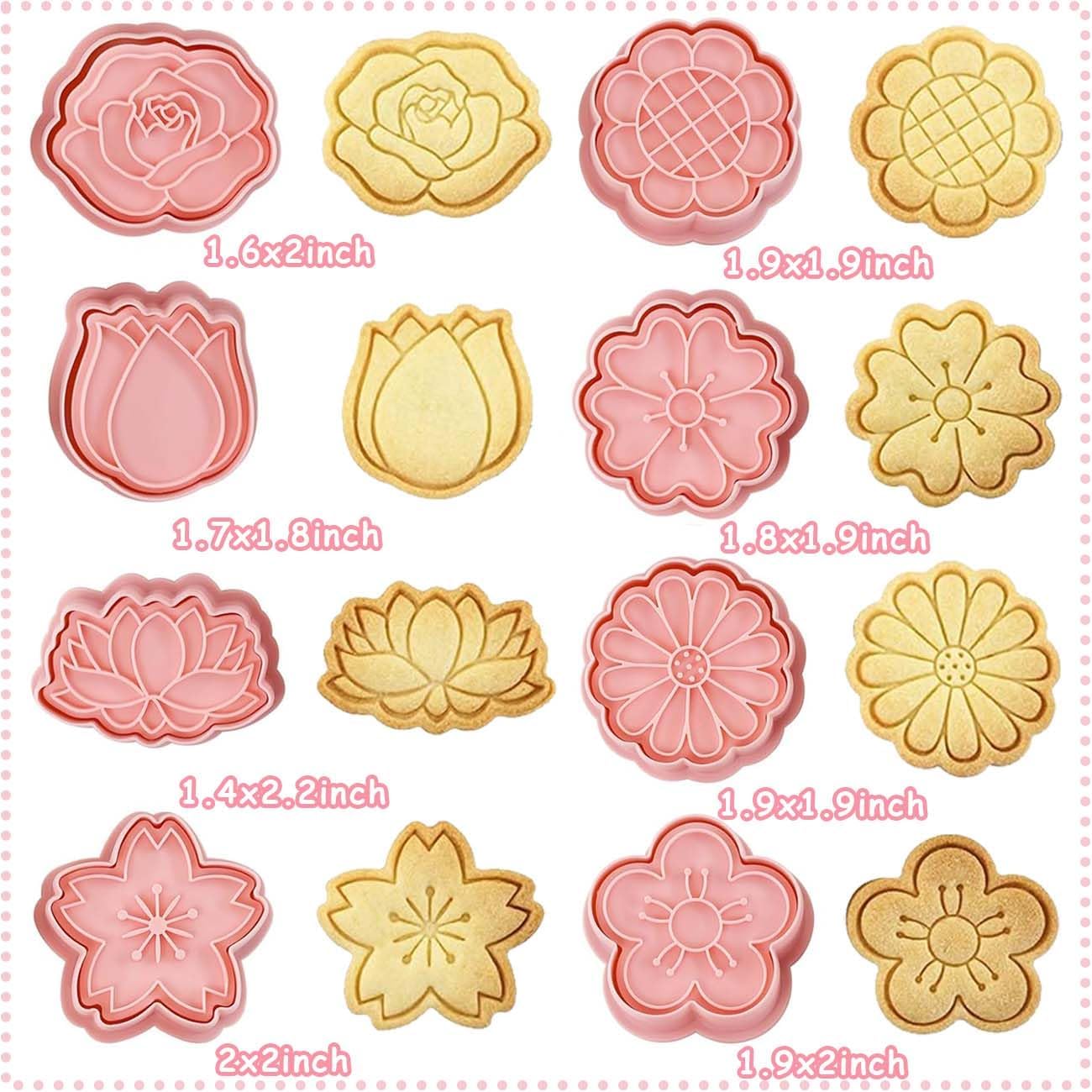 8 Flower Cookie Cutter, 3D Spring Floral Cookie Cutters with Tulip, Daisy, Sunflower, Rose, Cherry blossoms Shapes, Homemake Baking Tools for Mother's Day, Valentine, Holiday DIY Cookies (Flower Head) - Image 2