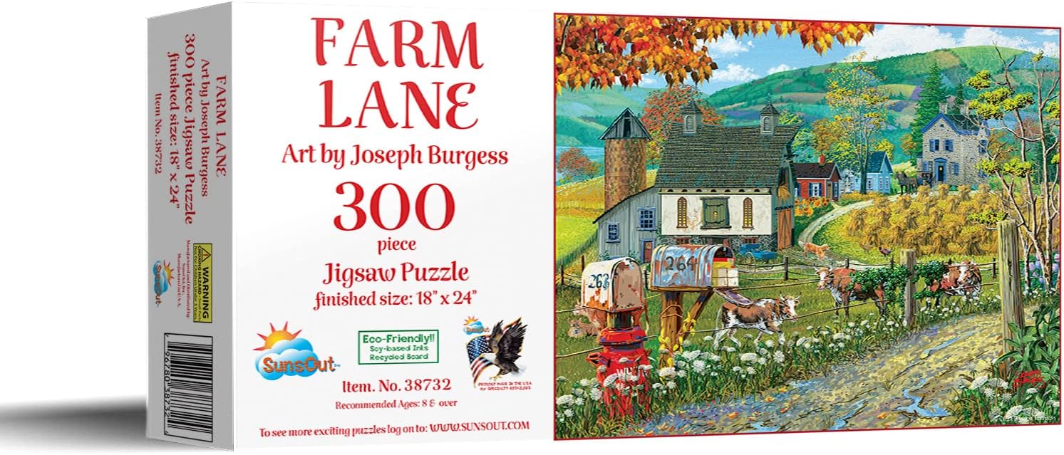SUNSOUT INC - Farm Lane - 300 pc Jigsaw Puzzle by Artist: Joseph Burgess - Finished Size 18" x 24" - MPN# 38732