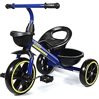 KRIDDO Toddler Tricycle for 2-4 Year Olds, Safe Kids Trike 24 Months+ with Roll-Over Prevention, Adjustable Seat, Blue Gift