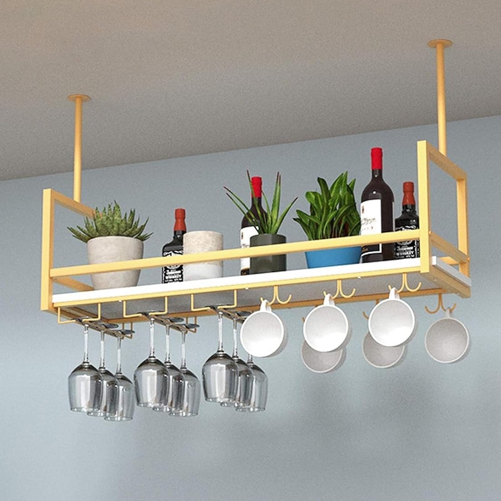 Étagère de rangement dorée en métal suspendue haut de gamme pour décoration de bar