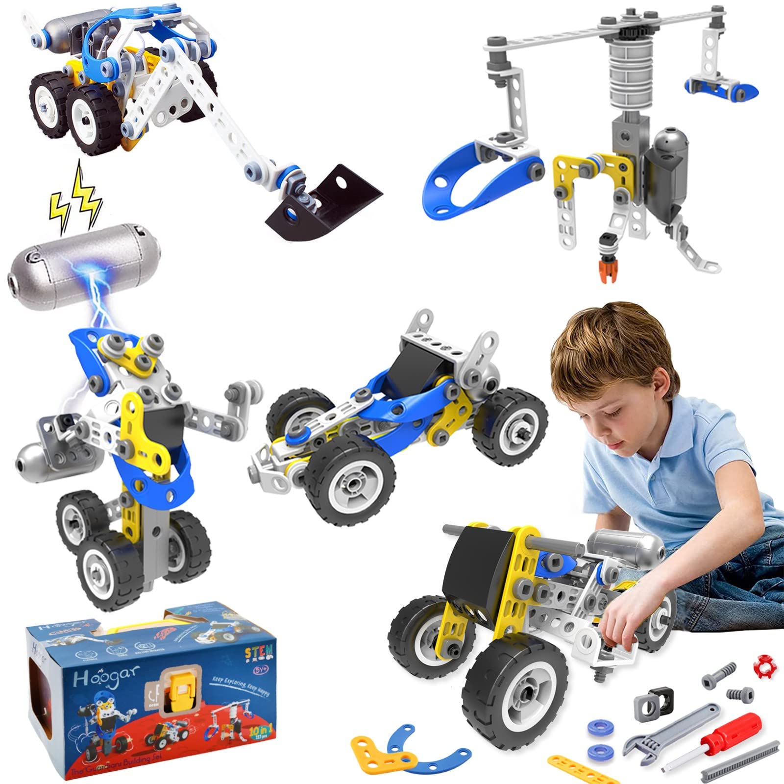 HOOGAR Erector Set for Kids, STEM Toys Gifts for 5 6 7 8 + Year Old Boys Girls, Engineering Motorized Building Toys for Kids