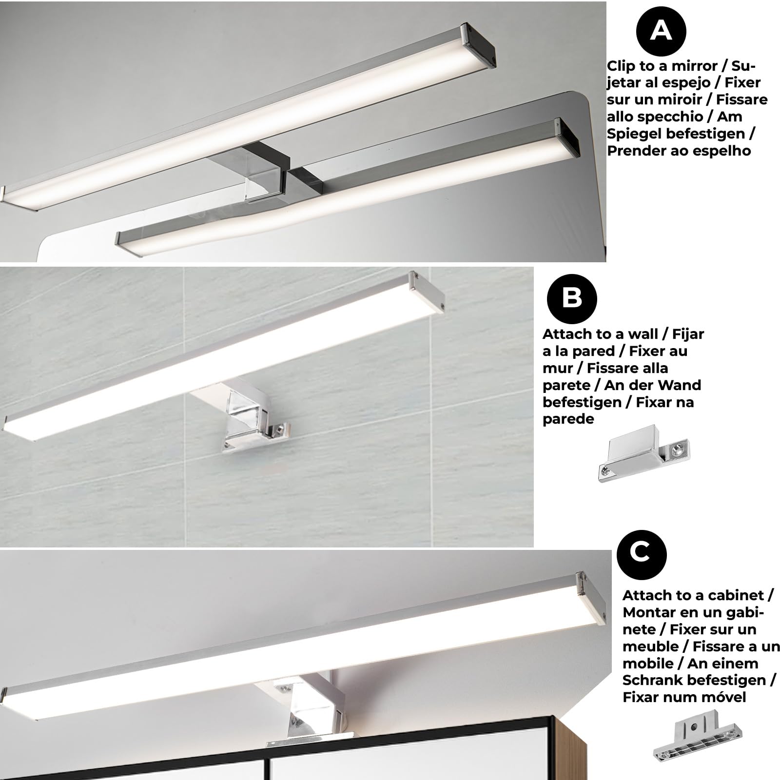 Alpinaluz Lampa ścienna LED do lustra łazienkowego, neutralne białe światło, 4000 K, IP44, aluminiowa obudowa i chromowany uchwyt z poliwęglanu, montaż na ścianie lub szafce (50 cm, 12 W)