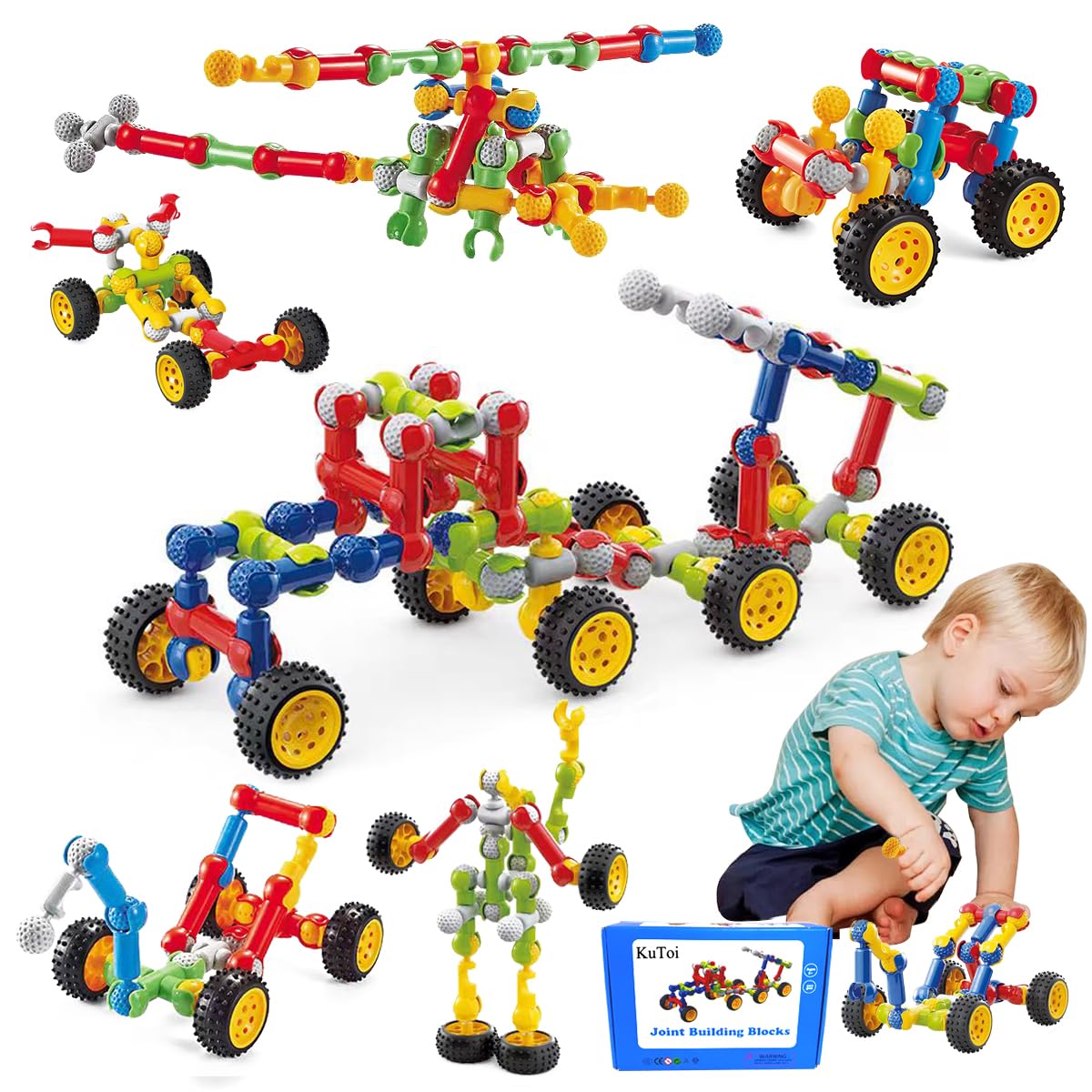 KUTOI Stem Building Blocks Set - 167 Pcs With Wheels - Ideal for 5 Year Old Boys and Girls - Educational and Creative Building Games