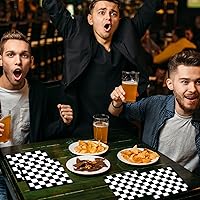 Vista 7 de 100 paquetes de servilletas de papel con bandera a cuadros en blanco y negro para fiesta de cumpleaños de coche de carreras, suministros desechables