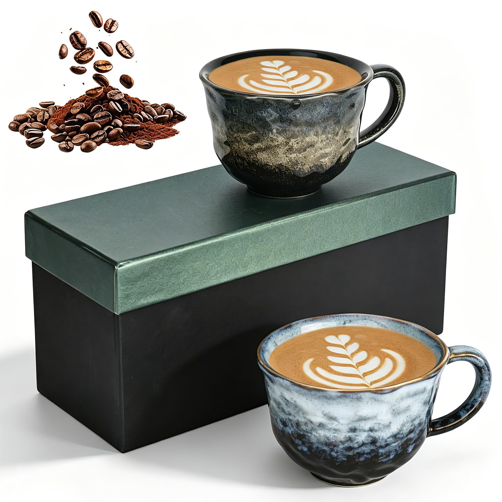 2 Stücke Cappuccinotassen Set Dickwandig aus mit Henkel 270 ml Cappuccino Becher, cappucino tassen für Kaffee, Tee, Latte Macchiato