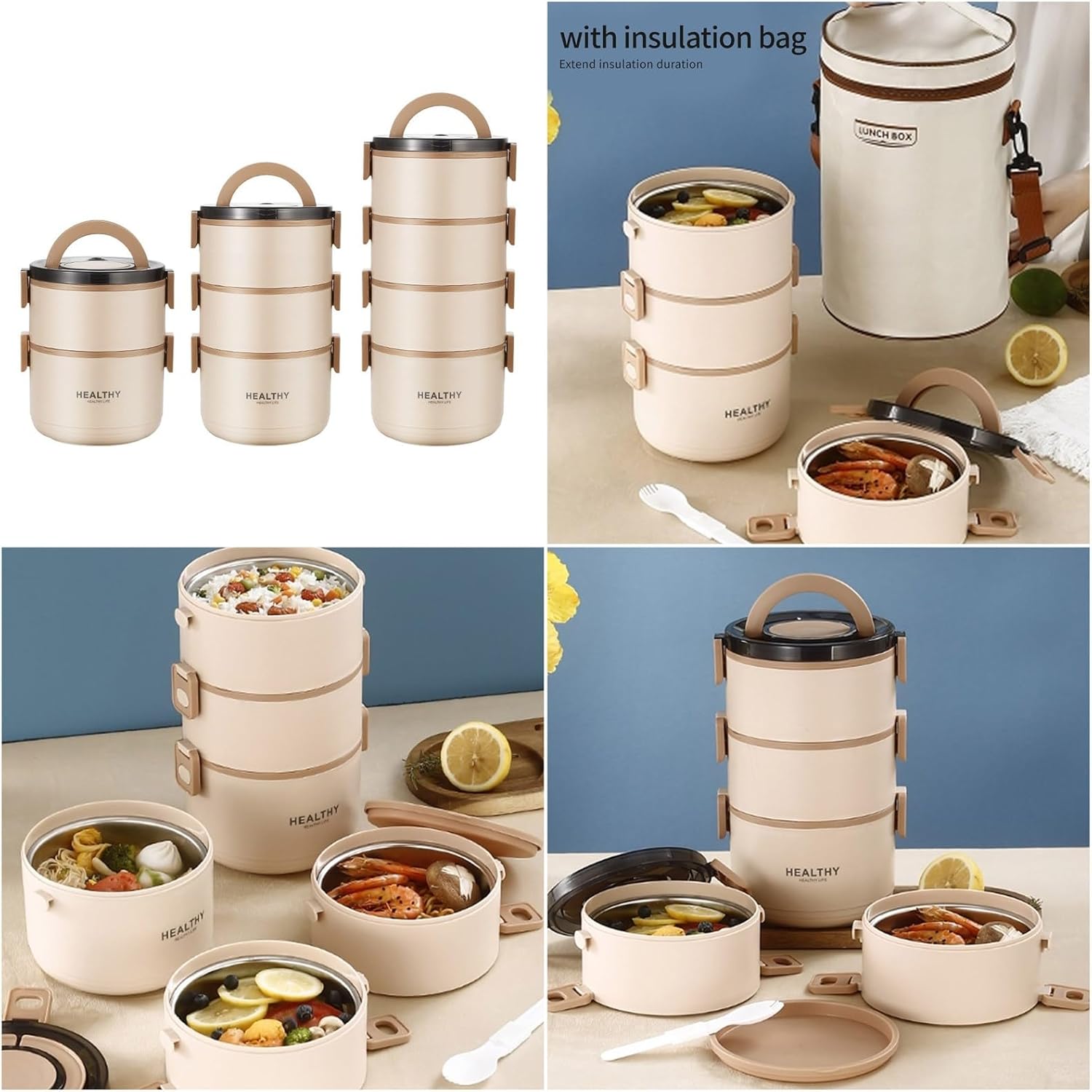 Multifunctional Insulated Food Jar Double Walled Vacuum Technology Spill Proof Food Box Suitable For Adults Leak Proof Bentos Box With Folding Utensils