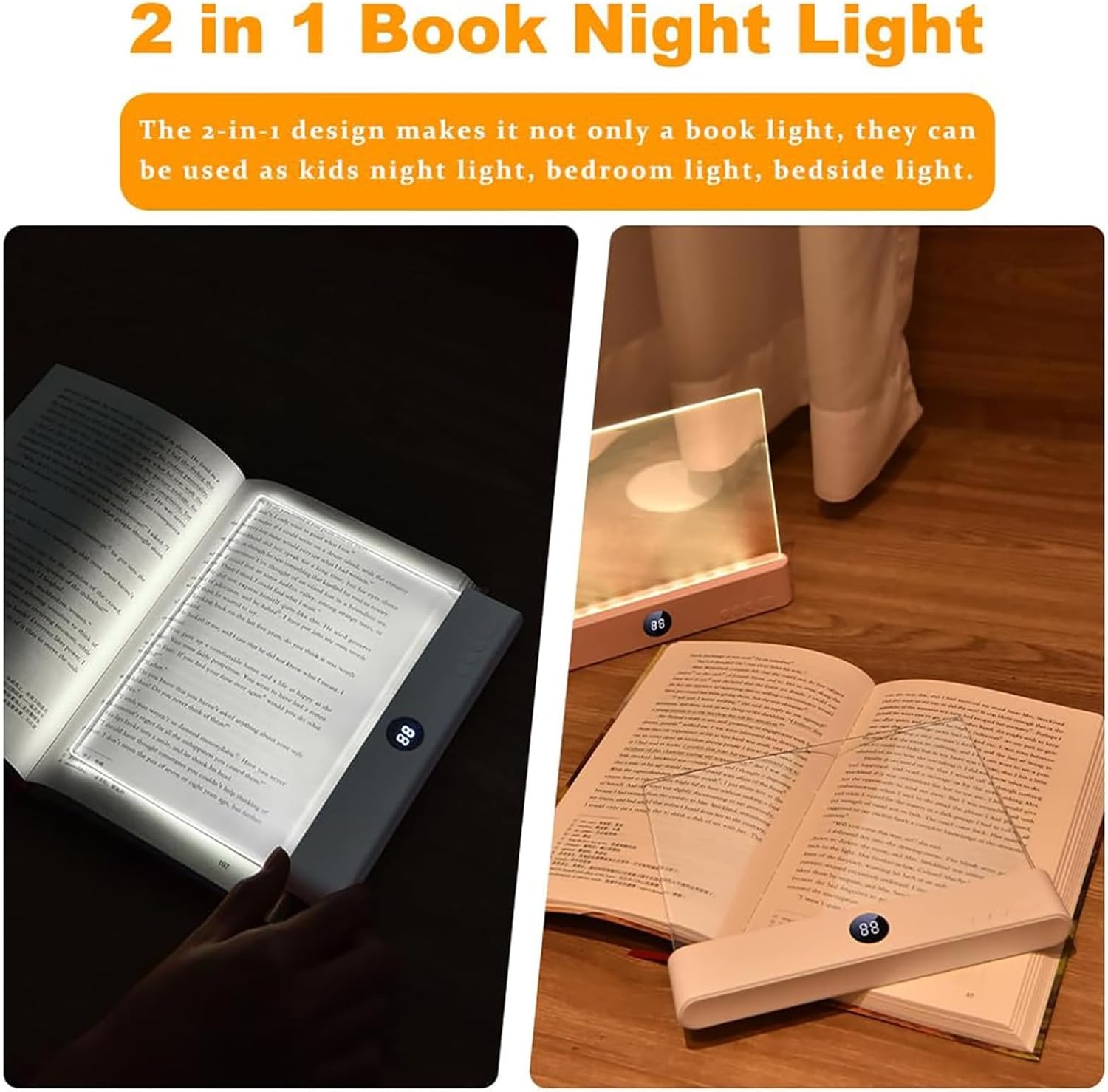 Reading Lamp, Night Book Light, Book Bed, Book Light, Reading Light, Brightness Adjustment, Adjustable with Timer, Battery Powered for Home Readers (Black)