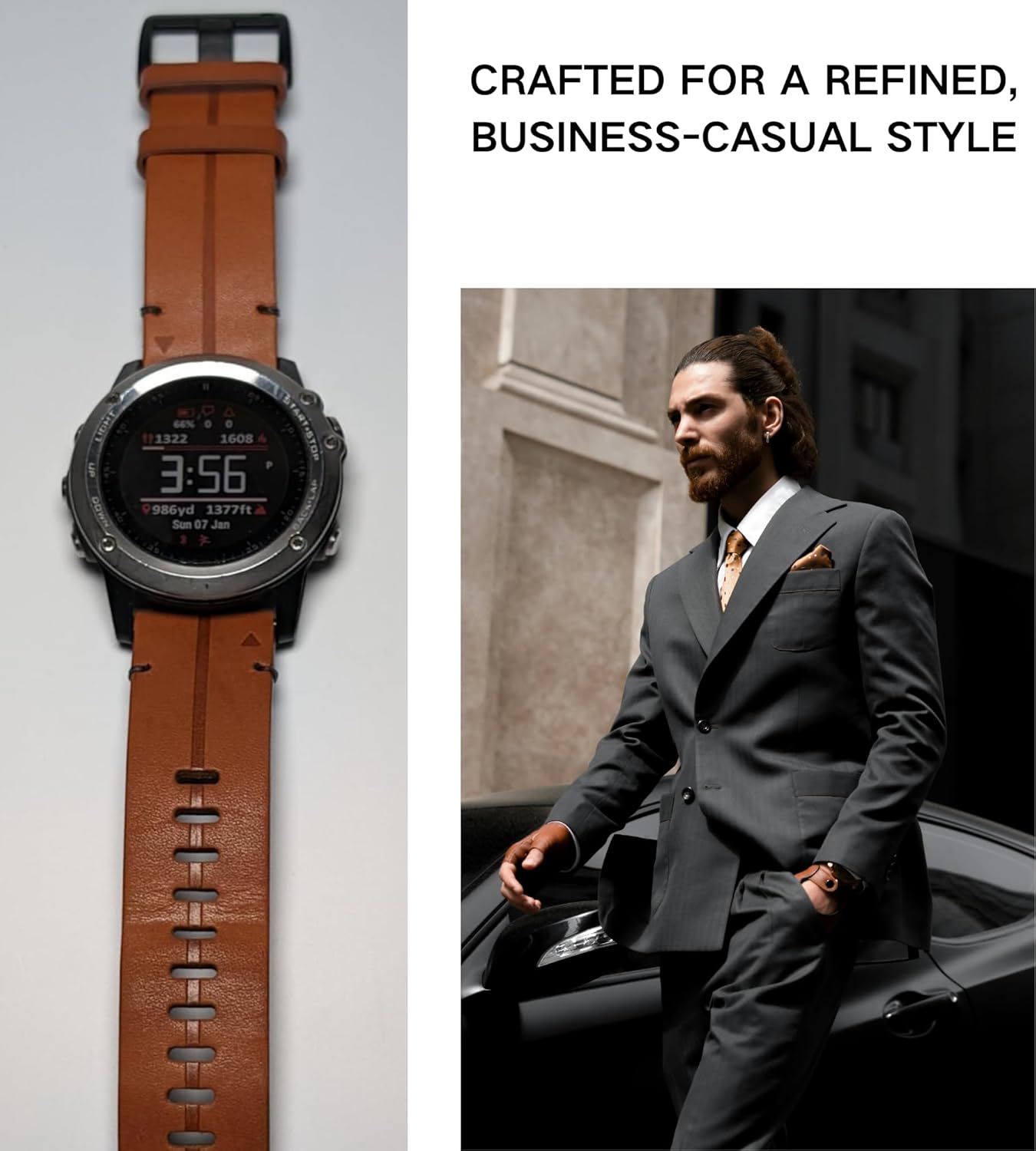 leather watch band for garmin fenix 7/7x fenix 6/6x fenix 5x/5 plus Forerunner 965 955 935 745 epix Pro Gen 2 full grain 22mm 26mm quick fit Watch Strap replacement for Men brown - Image 3