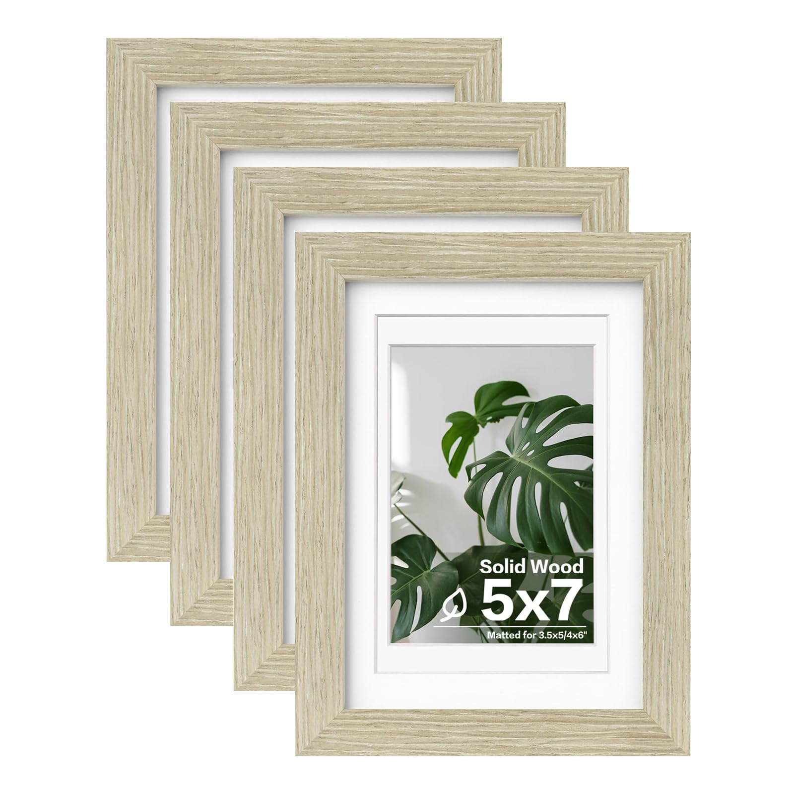 Egofine 5x7 Picture Frames Set of 4, Made of Solid Wood Covered by Plexiglass 3.5x5 and 4x6 with Mat or 5x7 without Mat, for Table Top Display and Wall Mounting Photo Frame Distressed Wood Grain
