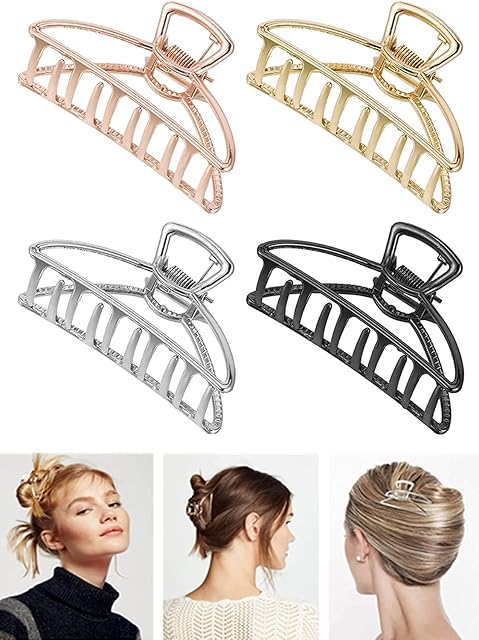 VinBee 4PCS Hair Claw Clips Metal Large for Thick Hair Jumbo Hair Clips Strong Hold Hair Jaw Clips Big Hair Clips Hair Styling Accessories for Women Girls