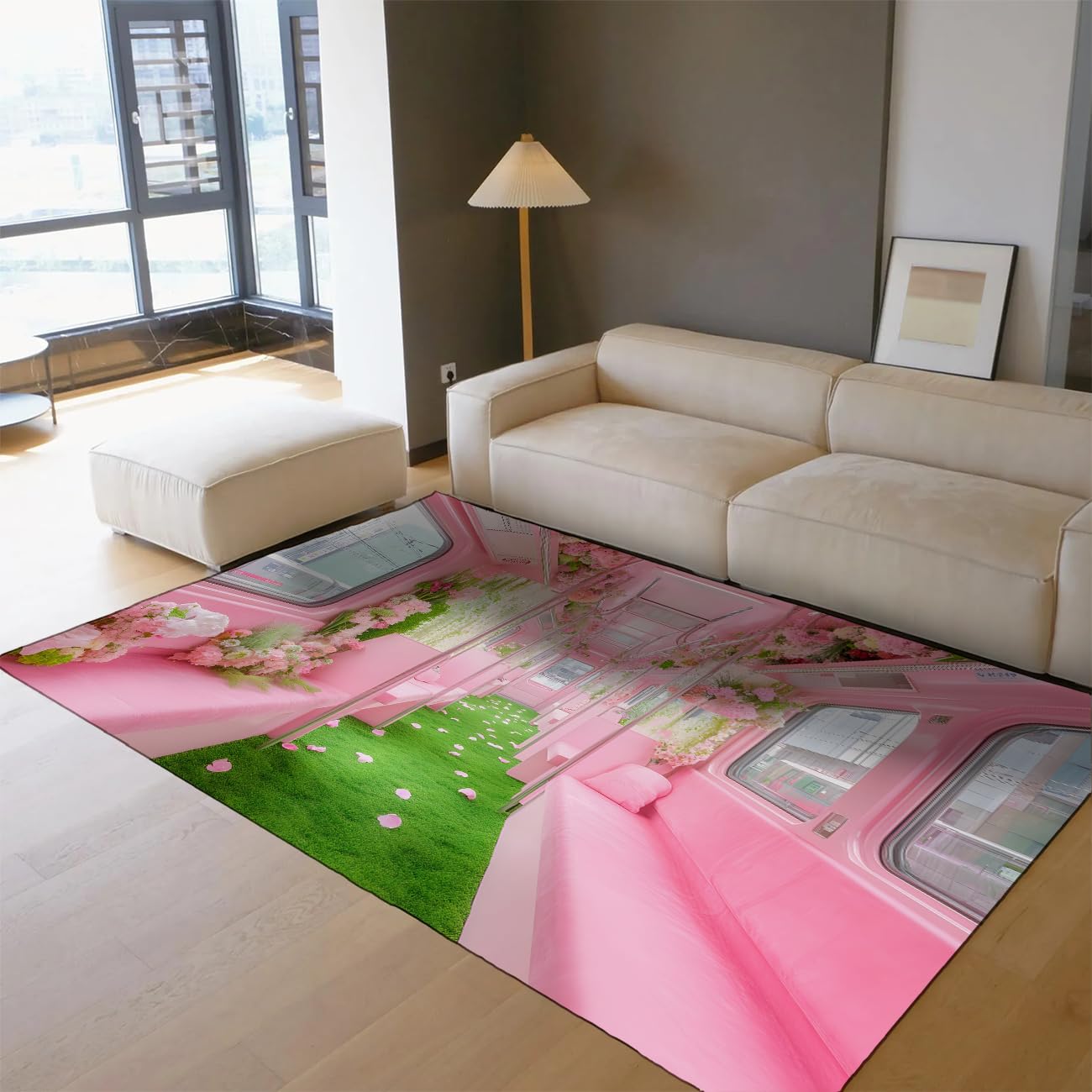 Tapis de sol doux et antidérapant rose floral subway surréaliste pour sécuriser le salon