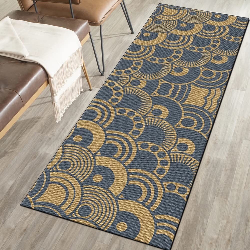 Dywan na korytarz, do kuchni, szaro-złoty, 70 x 500 cm, geometryczny, nadaje się do prania, antypoślizgowy, towar sprzedawany na metry, długi chodnik kuchenny, poliester, do sypialni, możliwość dopasowania
