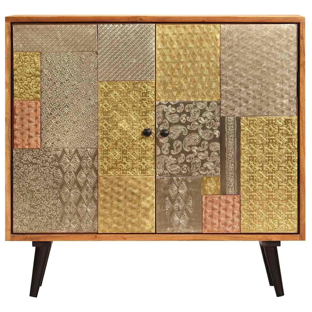 Buffet 80 x 30 x 75 cm en bois d'acacia massif avec 2 portes