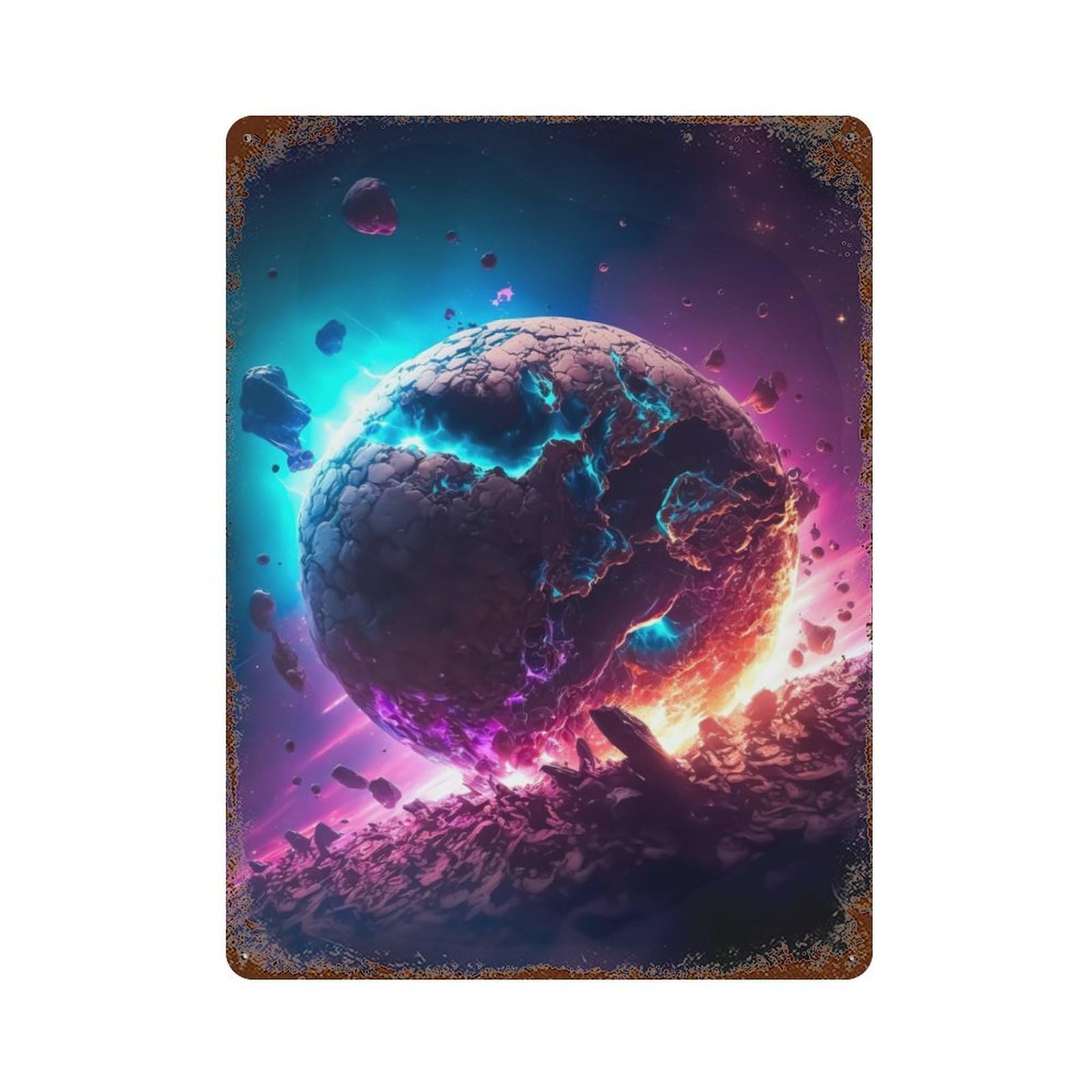 Cosmic Bang Vintage Wall Sign 15.7"x11.8", Rust Effect Metal Decor for Bistro, Counter And Cafe Decor