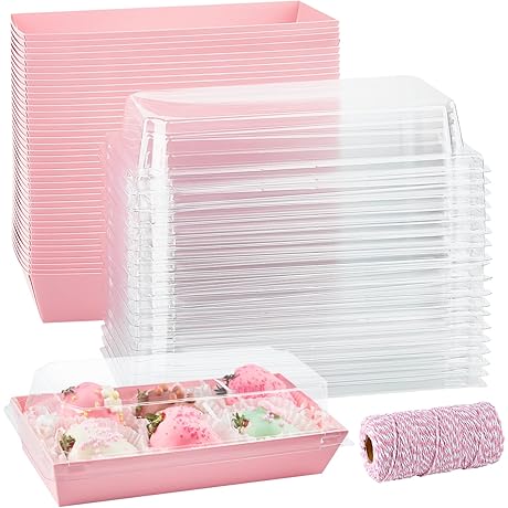 Adorable 50-Pack Charcuterie Boxes with Clear Lids for Valentine's Day Strawberry Delights