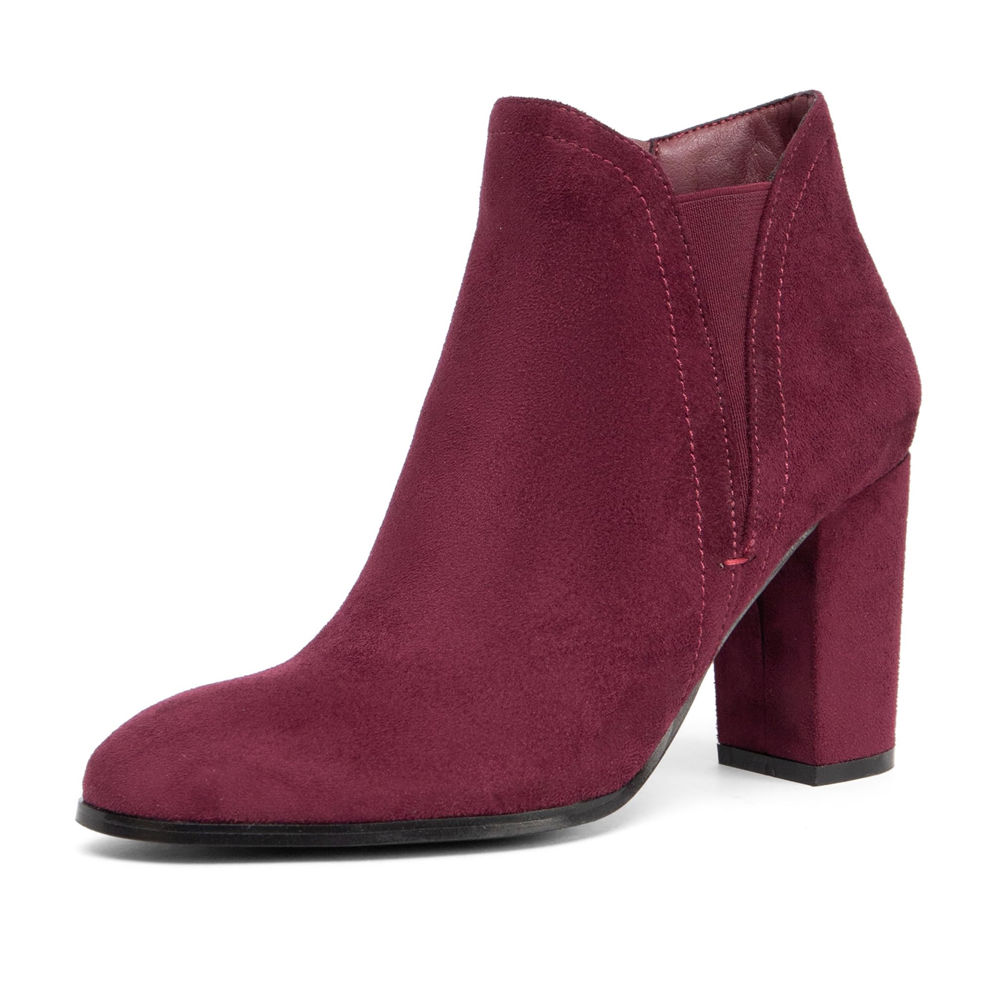 NEWBELLA Womens Suede Ankle Boots - Pointed Toe Chunky Heel Vintage Dress Booties