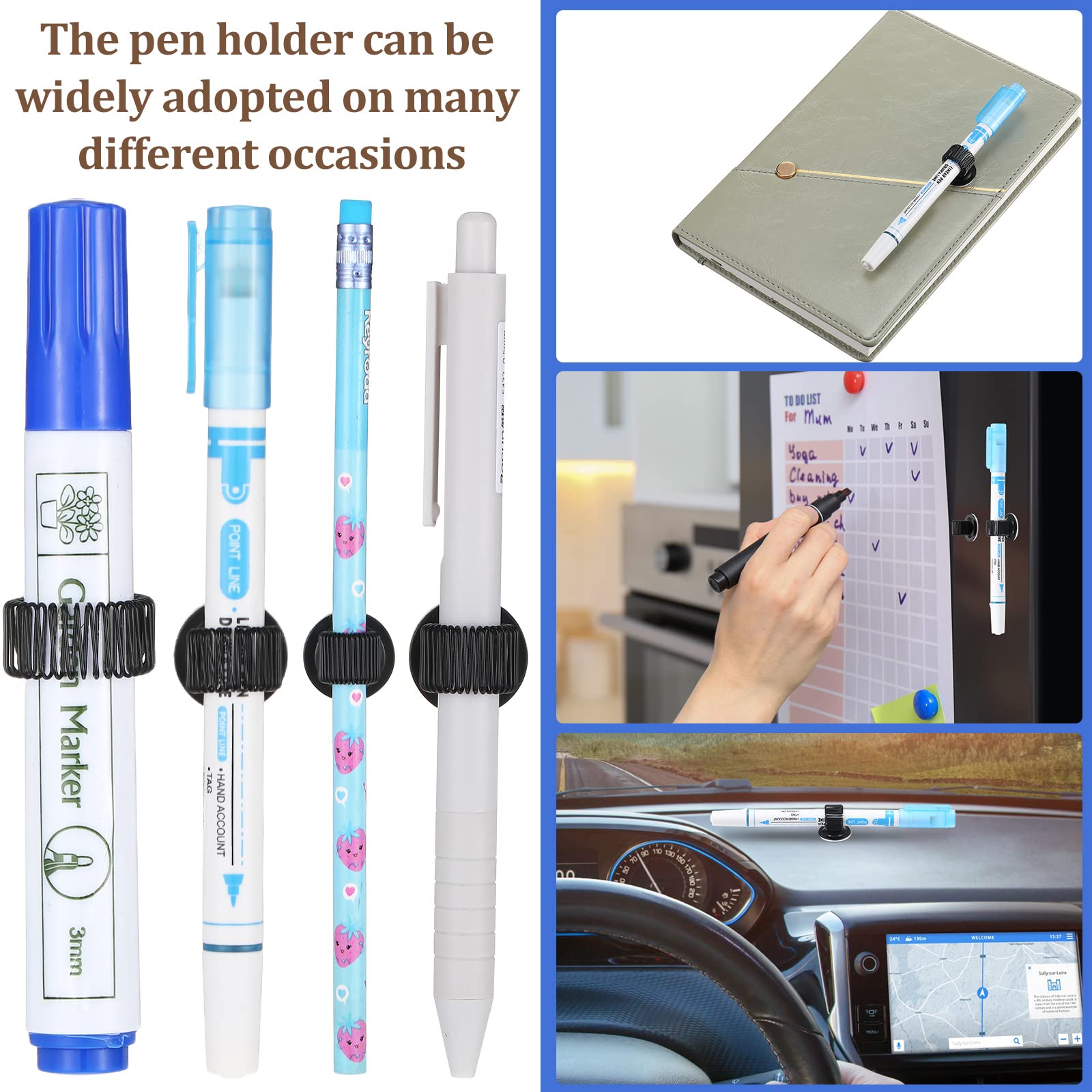 4 Clips Autoadhesivos Para Bolígrafos - Metal Plateado, Diámetro 2 Cm, Anillo De Resorte Ajustable