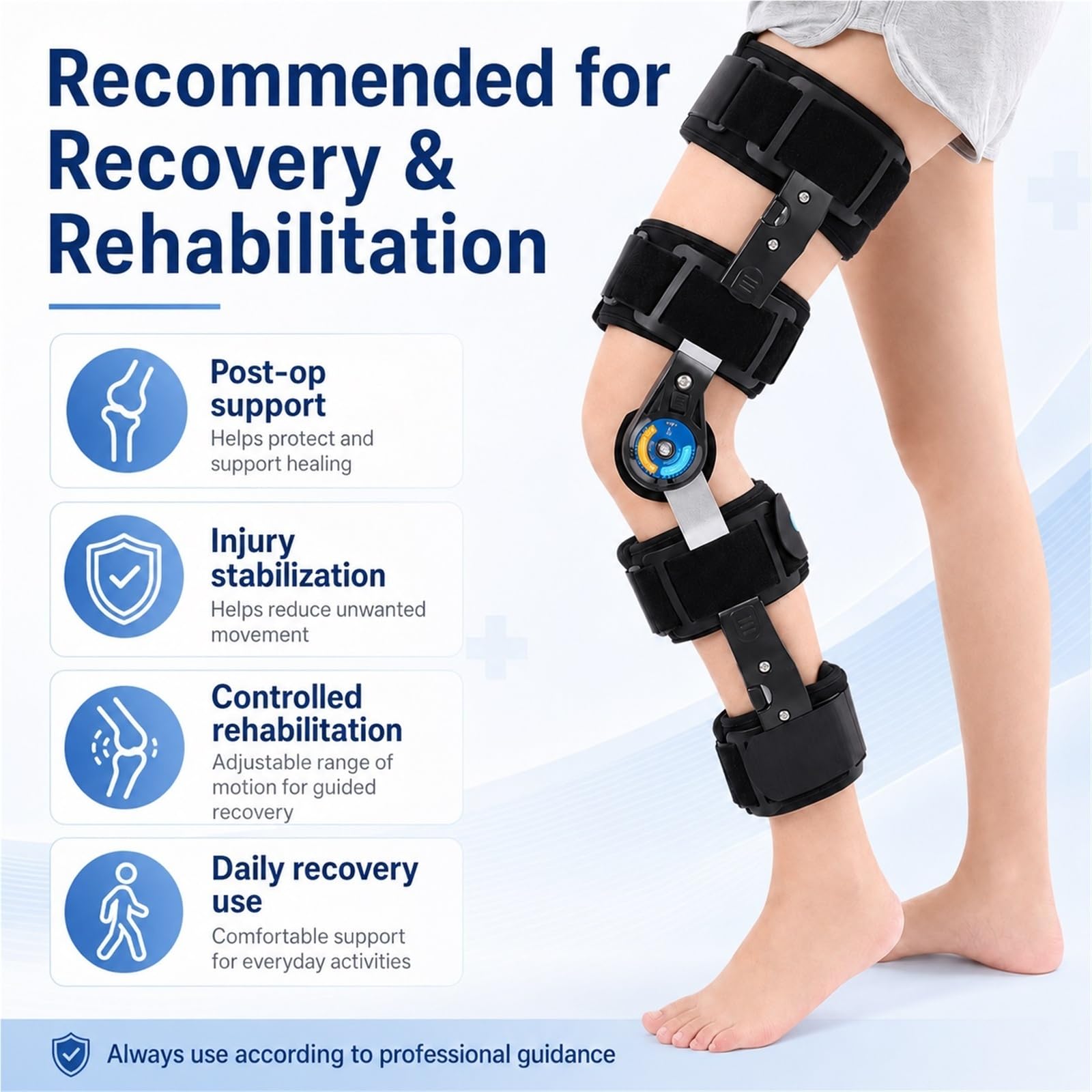 Rodillera ROM con Estabilizadores Laterales y Bisagras Ajustables para Recuperación Postoperatoria de Menisco y Ligamentos Cruzados ACL MCL PCL Soporte de Rodilla