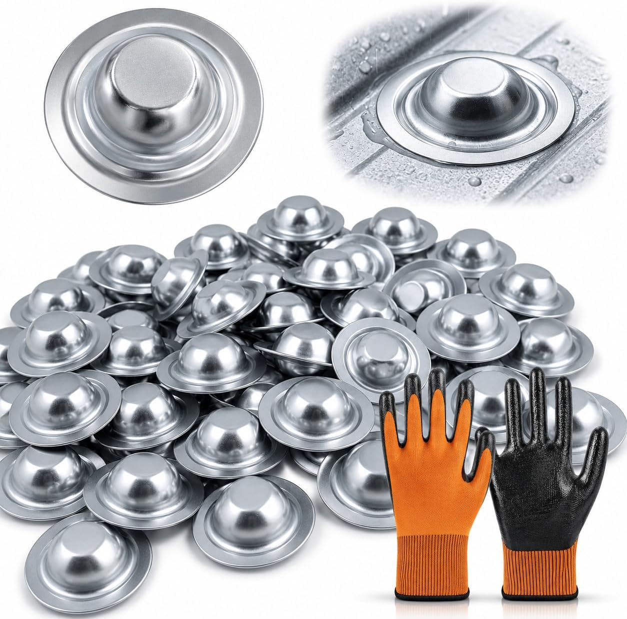 500 Pack Metal Screw Roof Caps, Screw Covers for Metal Roof Screws, Rustproof Waterproof Screw Cap Covers, UV Resistant Roofing Screw Caps for Roof Leak Repair, （Includes Gloves）