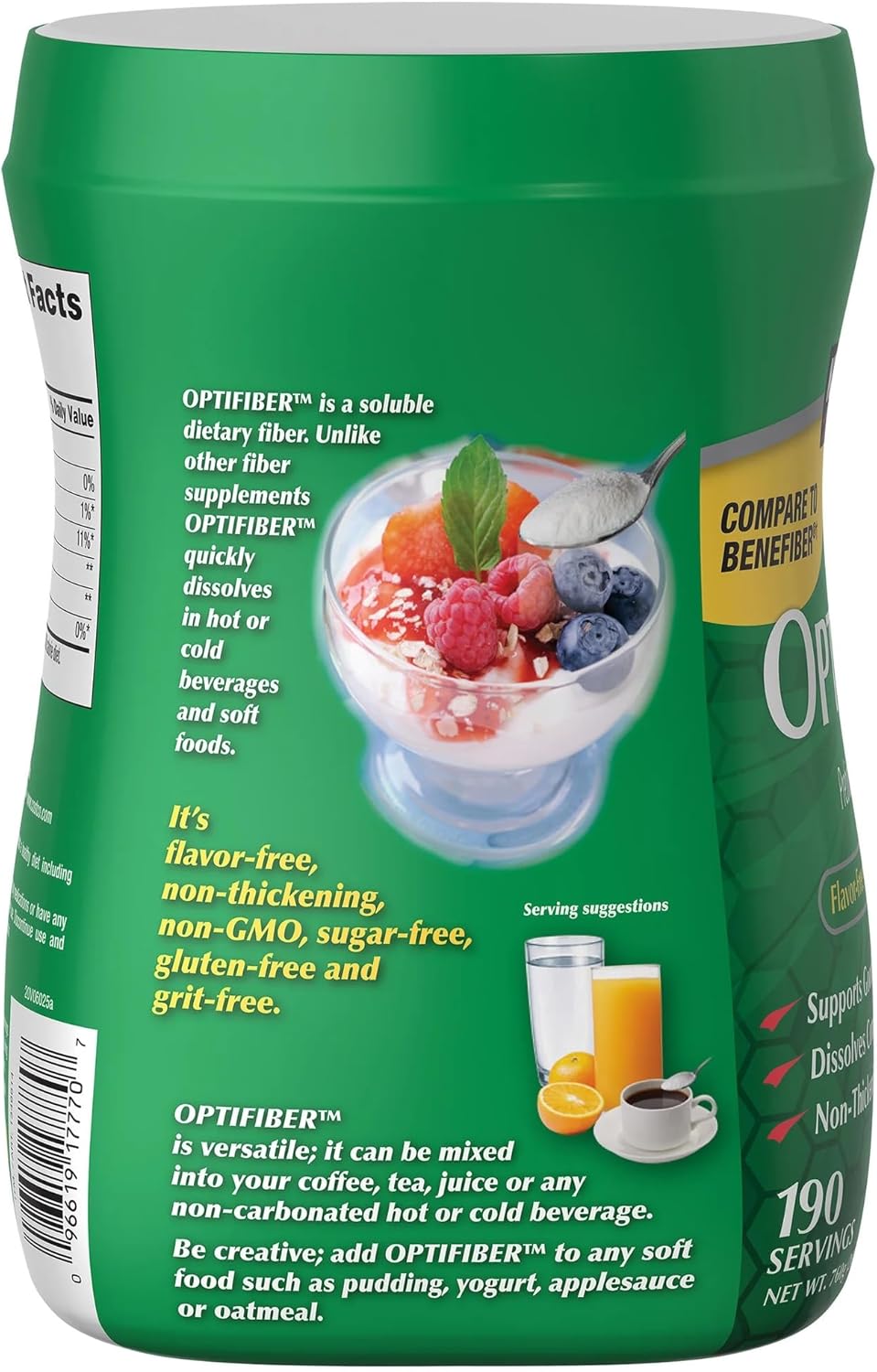 Prebiotic Fiber Supplement with Opti Fiber - Soluble Wheat Dextrin Powder for Digestive Health - Grit-Free, Dissolves Completely in Water, Sugar-Free & Non-GMO - 190 Servings