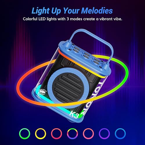 Miniatura 4 de TONOR Mini máquina de karaoke con 2 micrófonos inalámbricos, altavoz Bluetooth portátil para niños y adultos con micrófono microfono y luces LED