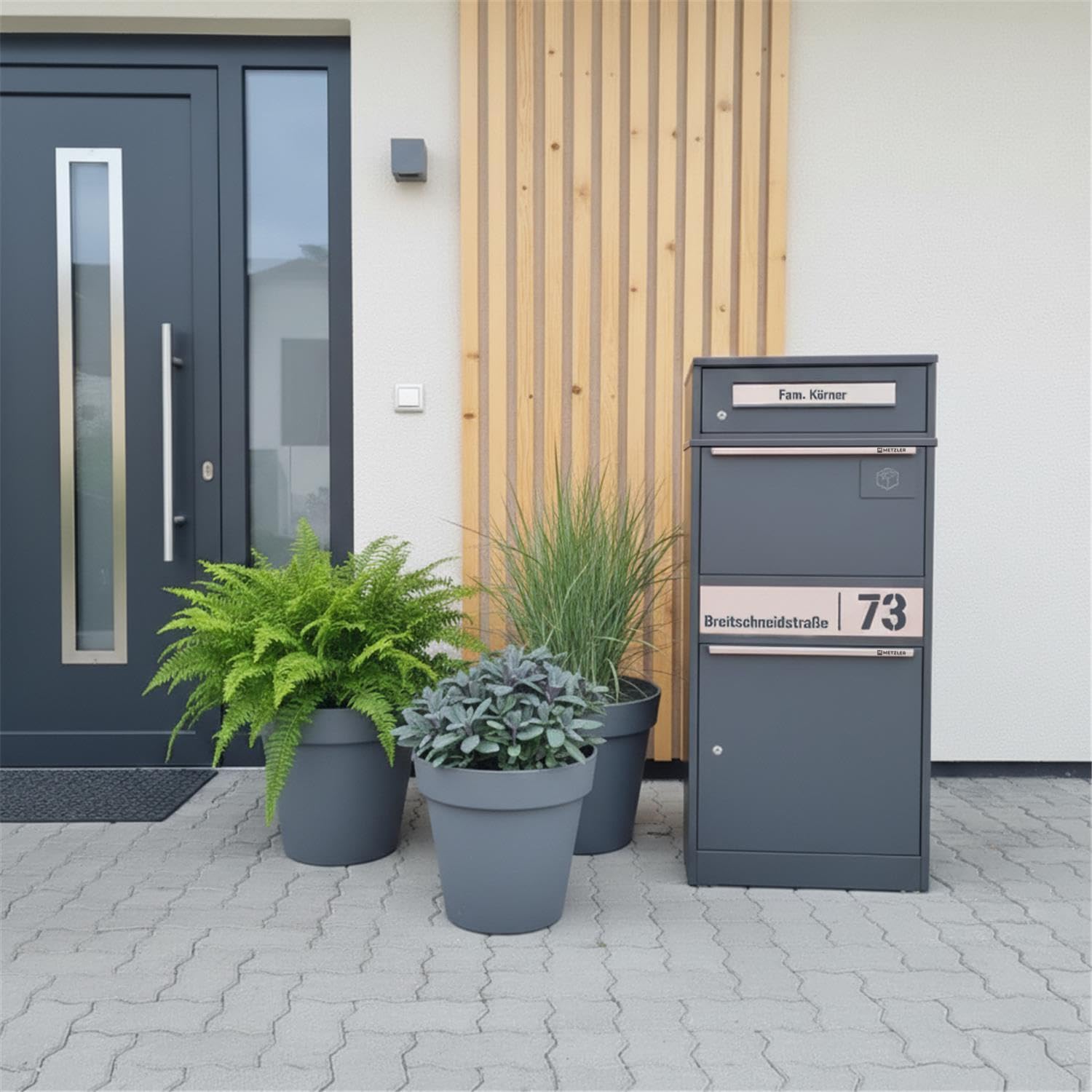 Metzler® boîte à Colis verrouillable avec Plaque Nominative et Grand Compartiment – Anthracite RAL 7016 – Acier thermolaqué, Gravure Laser Durable, réception sans Contact, 10 Ans pièces Bispo 2