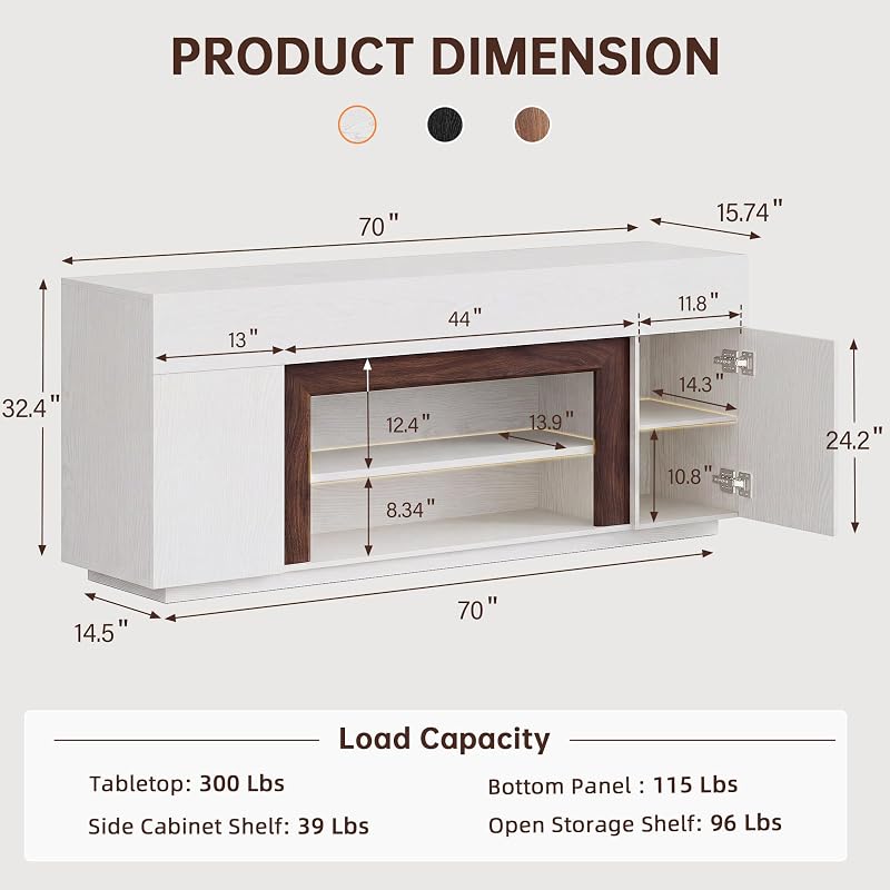 YESHOMY 70" Modern TV Stand for TVs Up to 80",Thick Media Console, White image 2