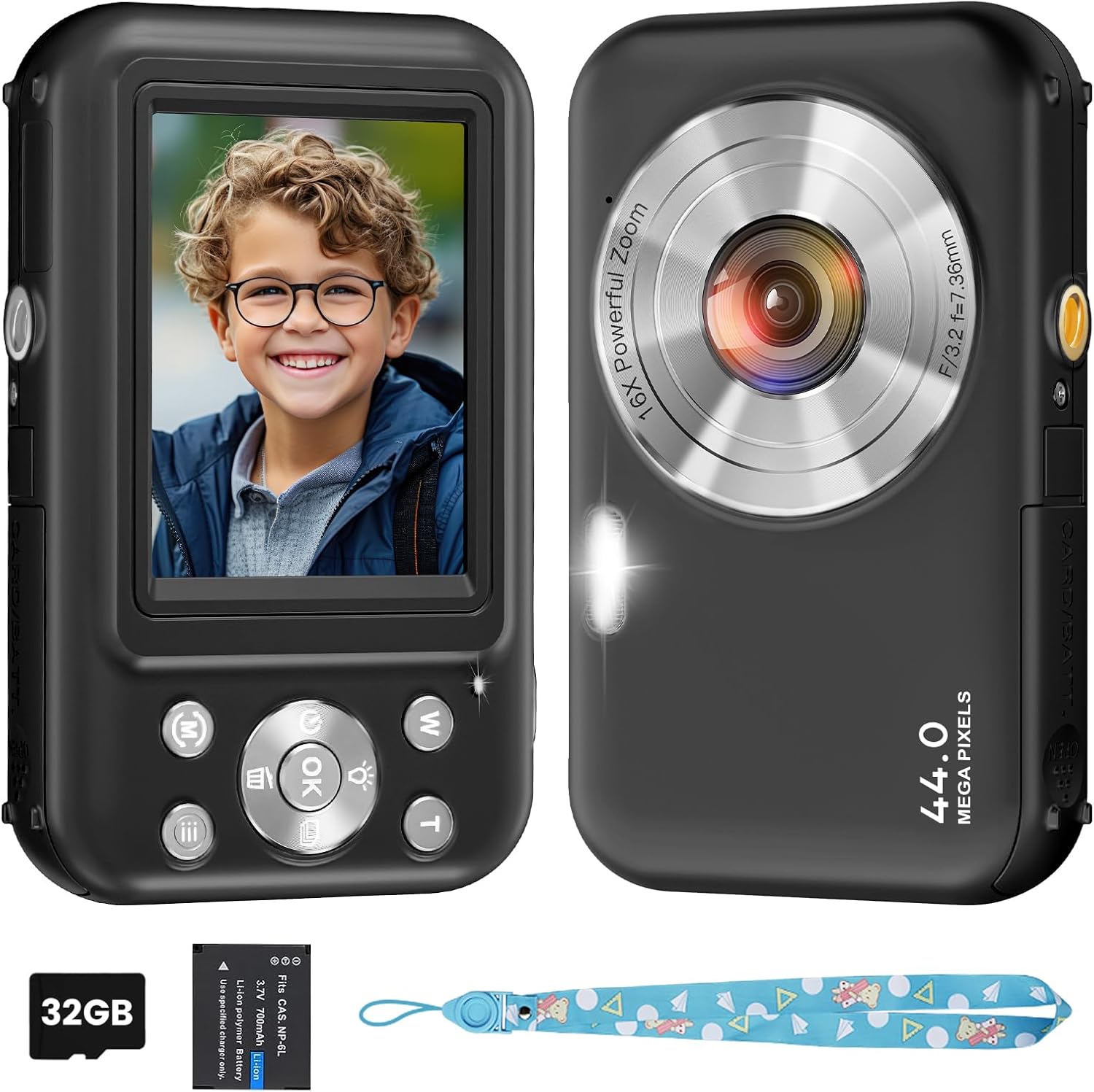 Fotocamera Digitale Compatta 50MP E 1080P Per Bambini E Adulti - Include Scheda 32GB E 2 Batterie, Zoom 16X, Funzione Webcam