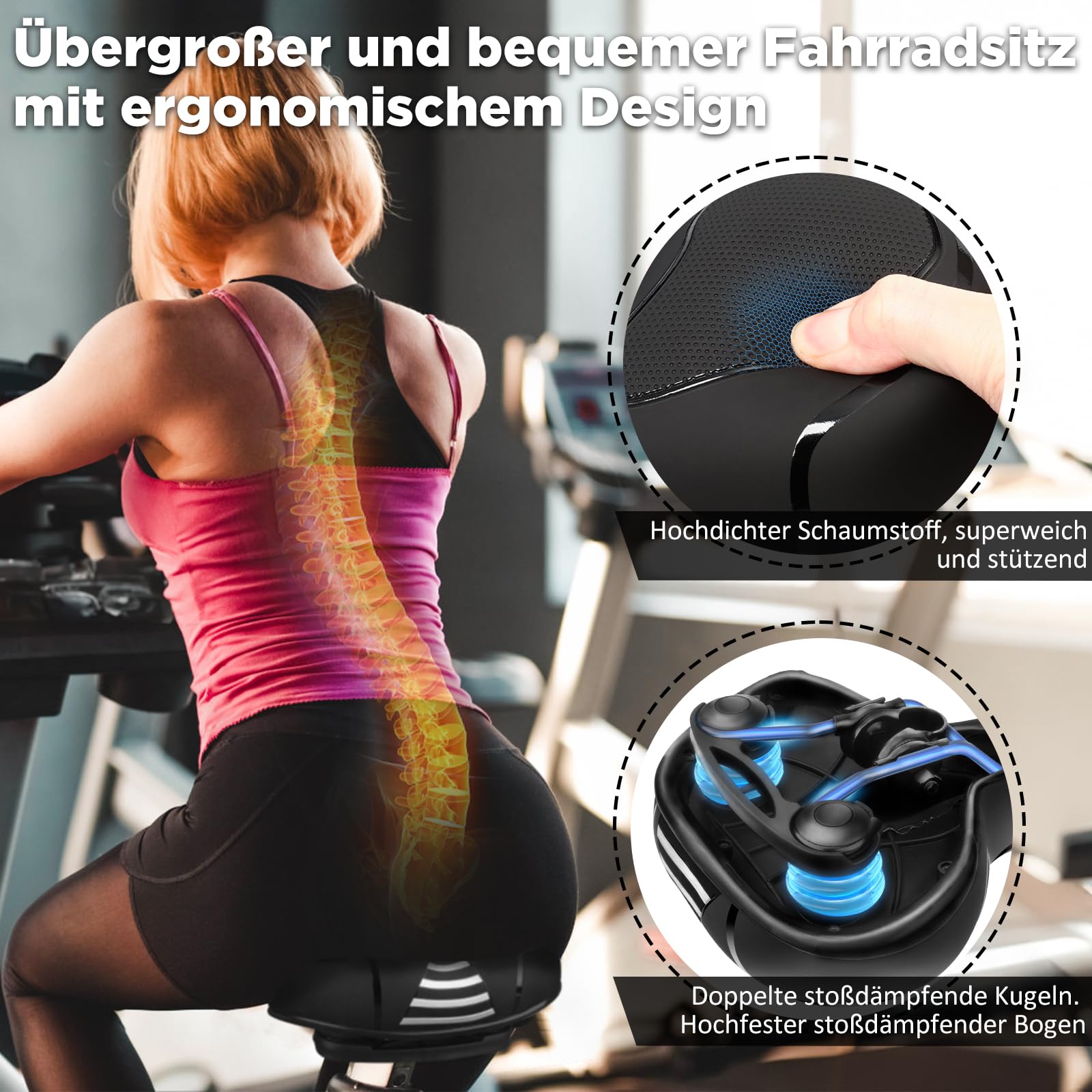 Fahrradsattel Ergonomisch Bequem – Breiter City-/Trekking-Gelsattel, Fahrradsitz mit Aussparung, stoßdämpfend & atmungsaktiv für schmerzfreies Alltagsradeln – Ideal für Damen & Herren
