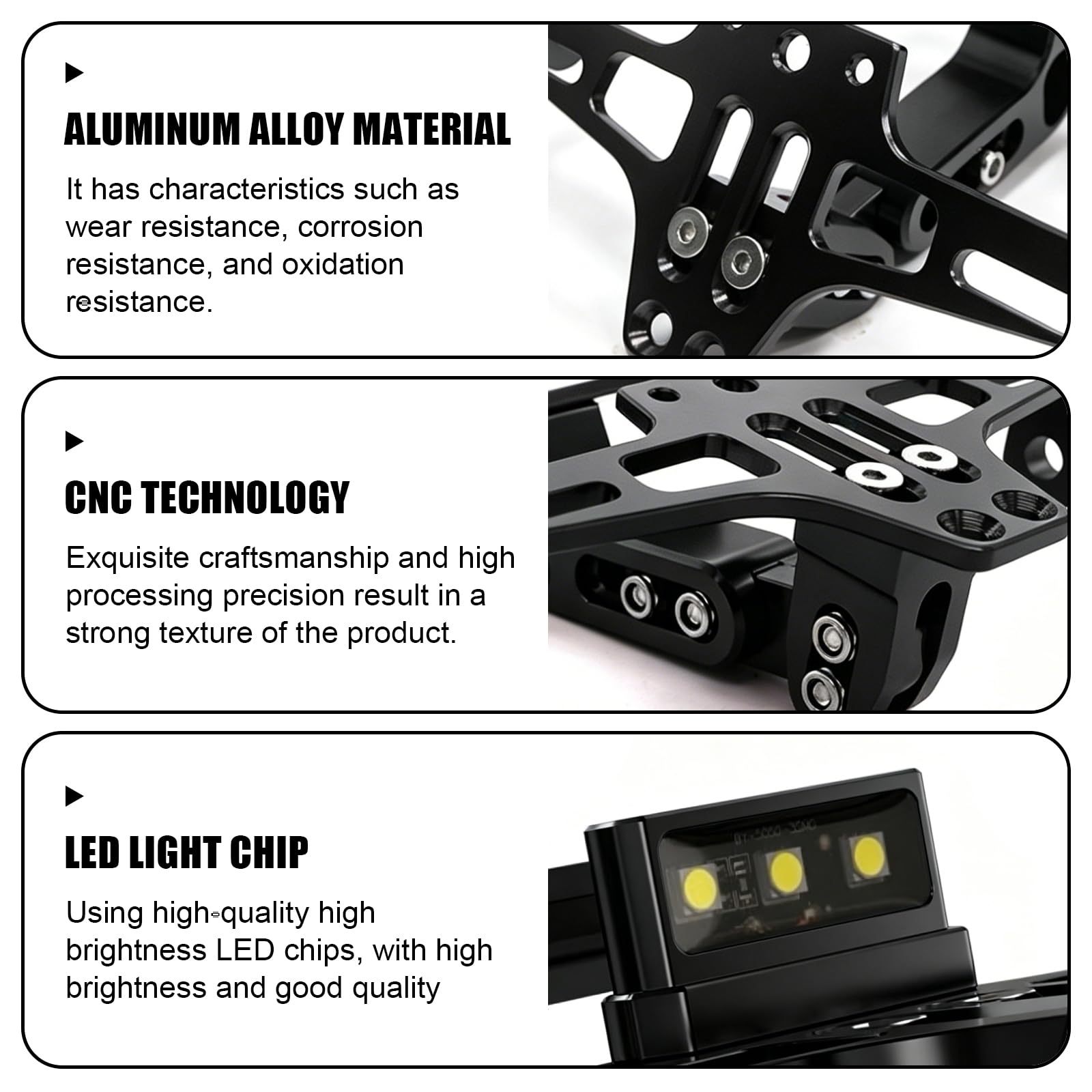 Support de Plaque Moto Réglable, Moto Support de Plaque d'Immatriculation avec Lumière sous Licence, Cadre de Plaque d'immatriculation pour Modèles Universels