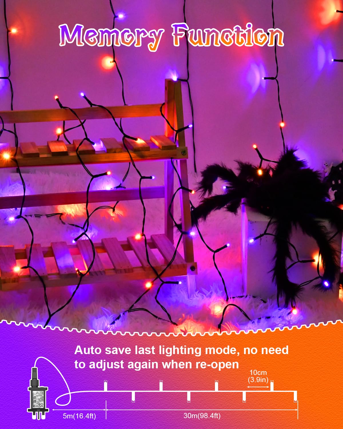 Dalugo Halloween Decorations Lights Outdoor, 30M 300 LED Waterproof String Light Mains Powered with Timer - Image 4
