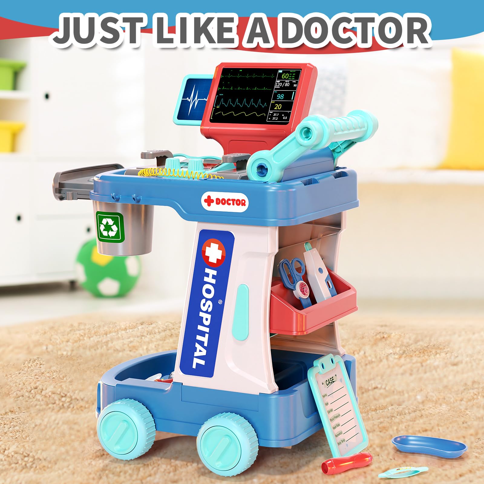 Kit Docteur Enfant Avec Chariot - Jeu De Rôle Médical, Stéthoscope Lumineux, Costume - Cadeau 3-8 Ans - 5