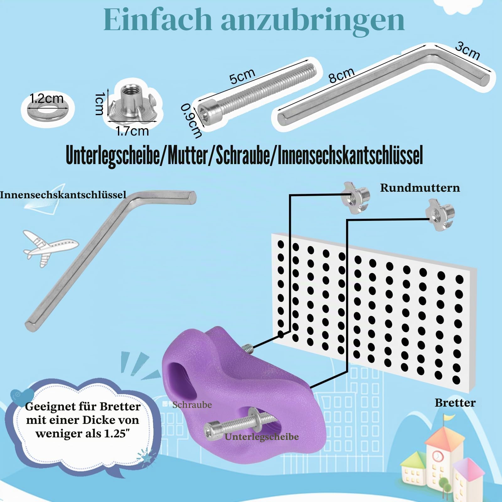20 Stück Klettergriffe Kinder Outdoor - Klettersteine | Kletterwand Griffe Für Spielturm, mit 2 Griffen und 270 cm Kletterseil, Rock Wall Climbing Holds Steine helle Kletterfarbe