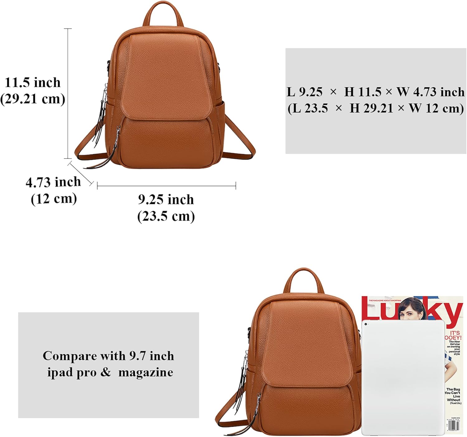ALTOSY Mini Genuine Leather Backpack for Women Convertible Backpack Purse Shoulder Handbag Crossbody Bag 4 in 1 to Carry（S54 Brown） - Image 3
