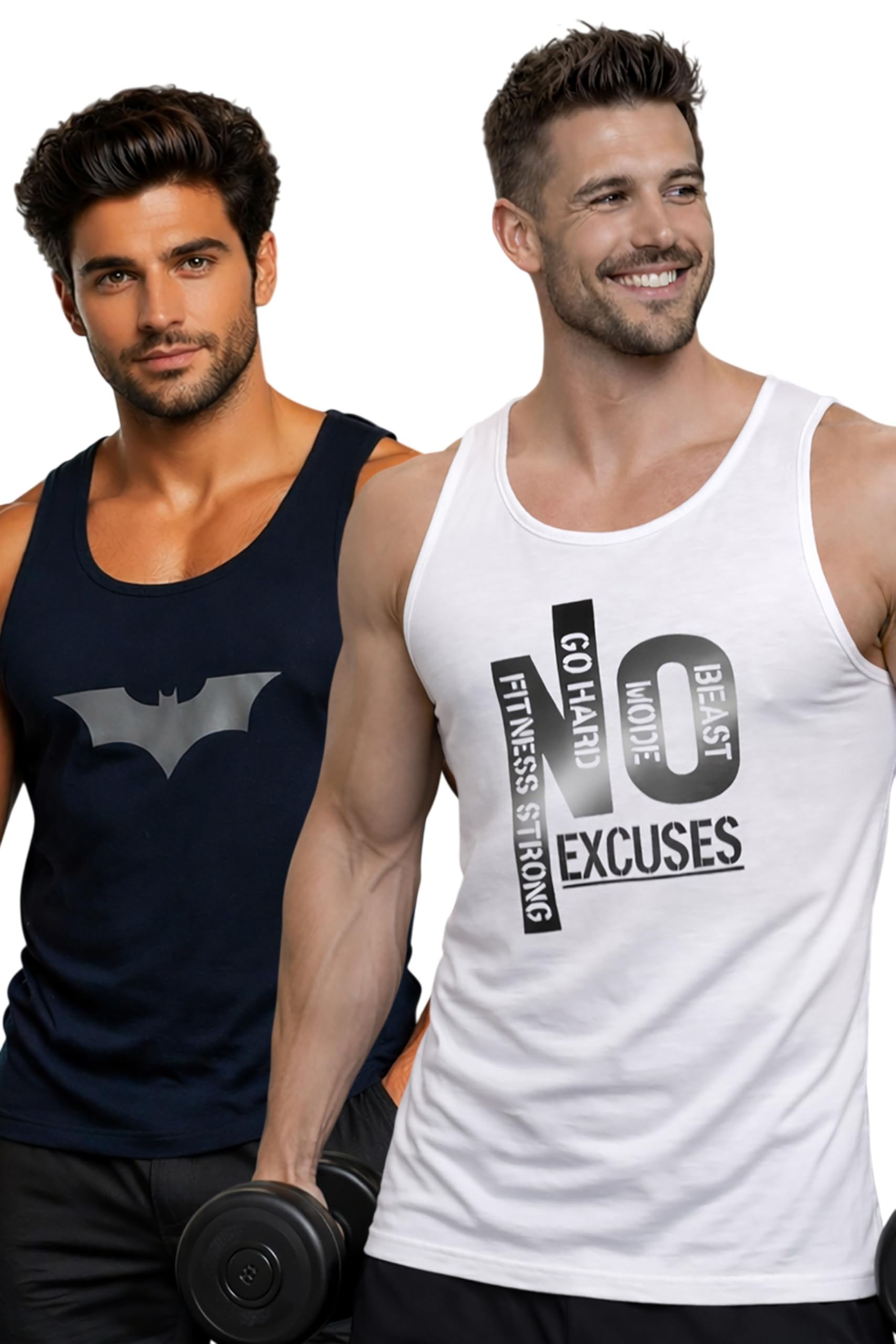glito Polyester Letter Printed Vest for Men - Pack of 2 - White & Navy Blue | Round Neck | Sleeveless | Regular Fit | Summer & Gym Wear Tank Top for Men-picture-28