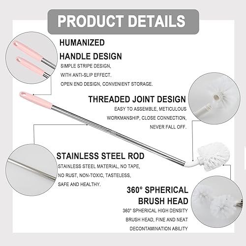 Vista 8 de Cepillo para botellas de agua de acero inoxidable, cepillo de limpieza de mango largo, adecuado para limpiar cubos de 1 a 5 galones, 25 pulgadas