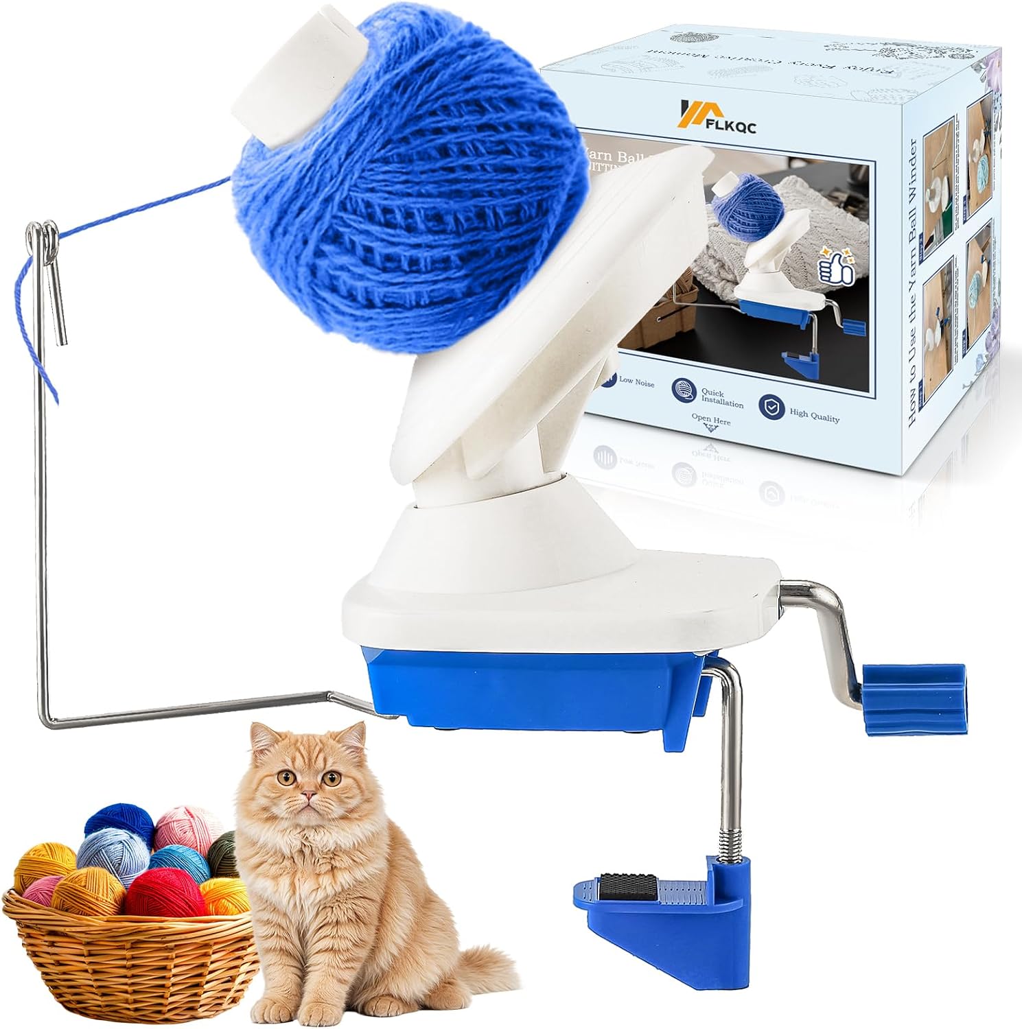 FLKQC Yarn Ball Winder, Hand-Operated Yarn Ball Winder Swift Yarn Winder, Needlecraft Yarn Ball Winder Hand-Operated (Pink)