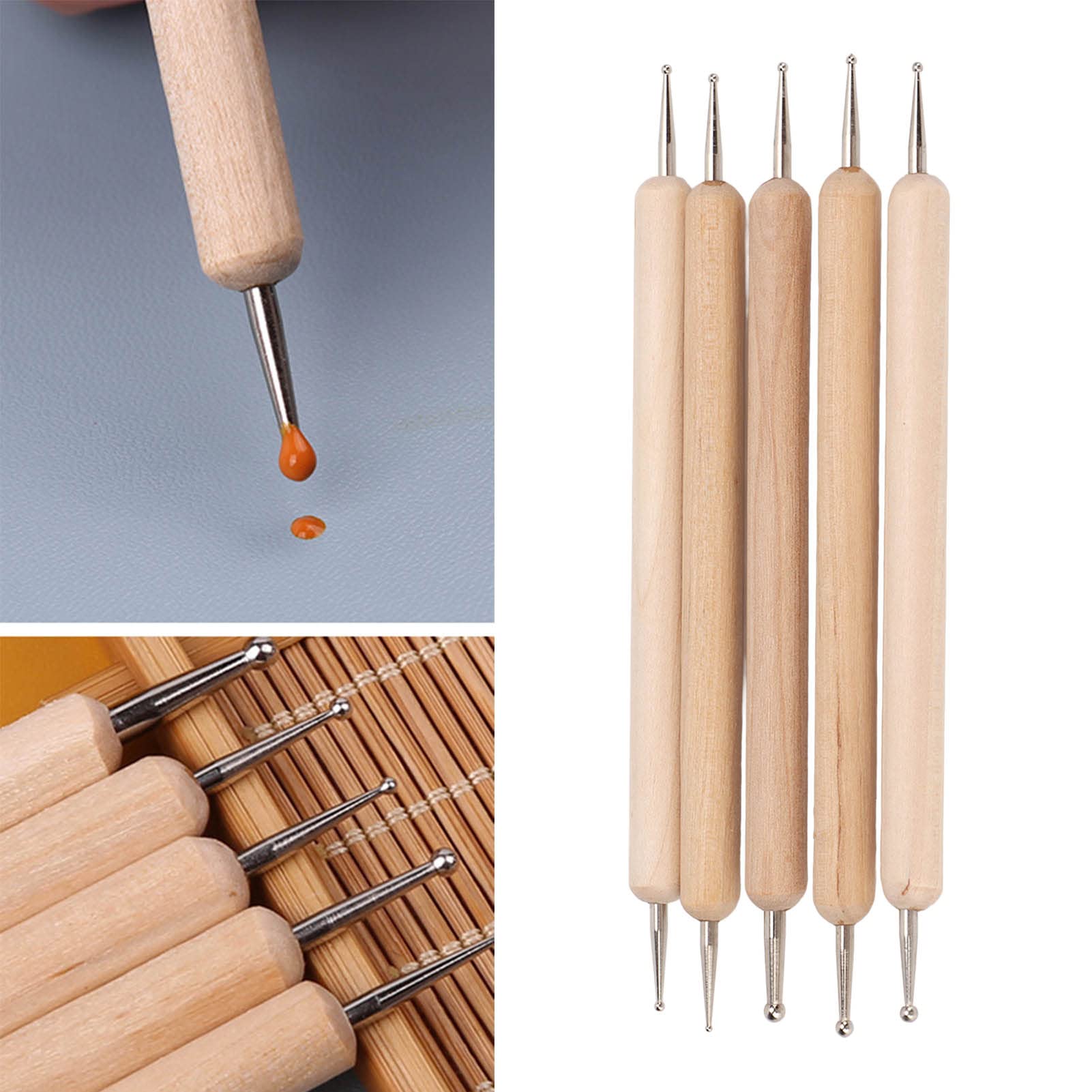 Prägestift Set 5-teilig - Edelstahl & Holz Werkzeuge Für Malerei & Ton