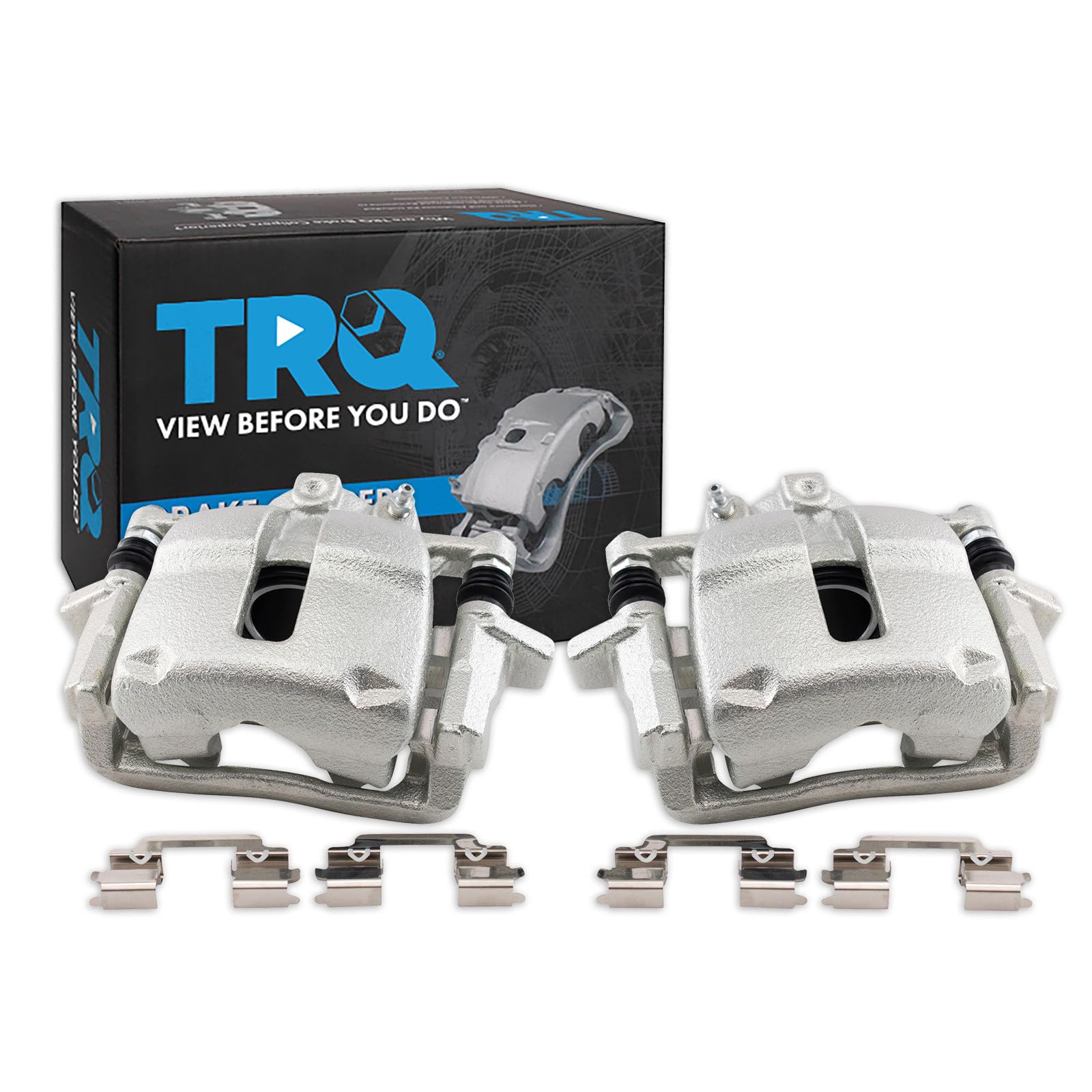 TRQ Front Brake Caliper Set Zinc Coated Brackets