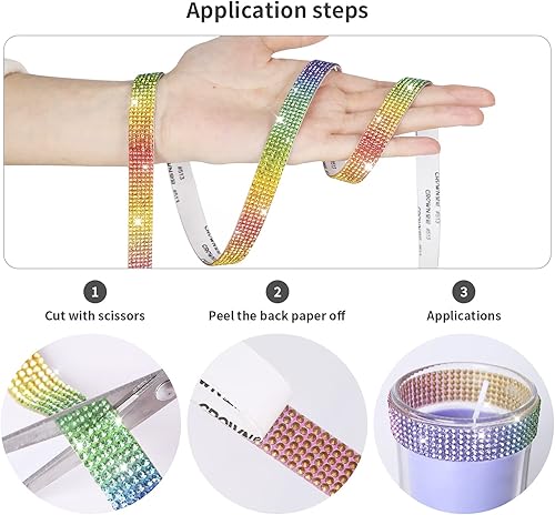 Miniatura 24 de Tiras de diamantes de imitación autoadhesivas de 6.6 yardas, adhesivo de diamantes de imitación de cristal con diamantes de imitación de 0.079