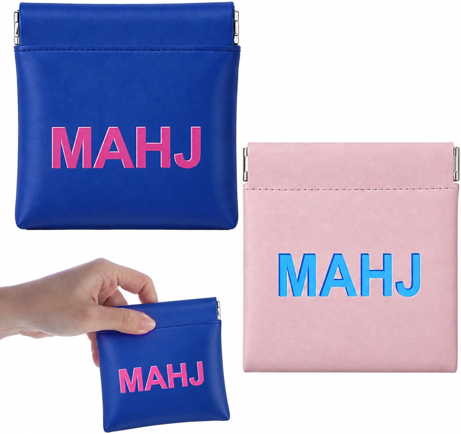2 Pcs Mahjong Tile Bag 3.8 x 3.9 in Vegan Leather Mahjong Dice Bag