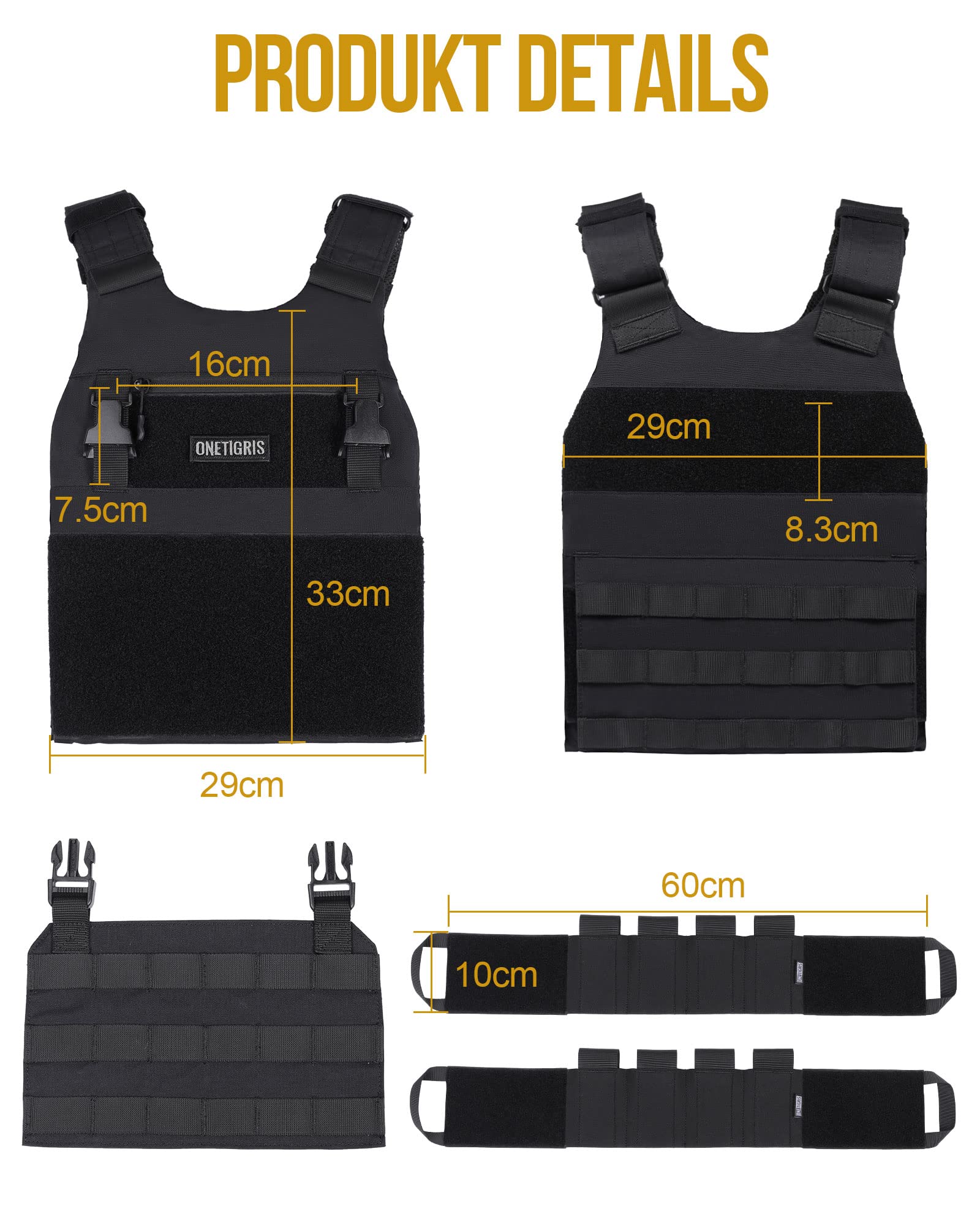 OneTigris Gilet tactique Low Profile Airsoft Gilet Chest Rig Gilet tactique Platate Carrier avec système d'adaptateur pour affiches Airsoft Painball CS