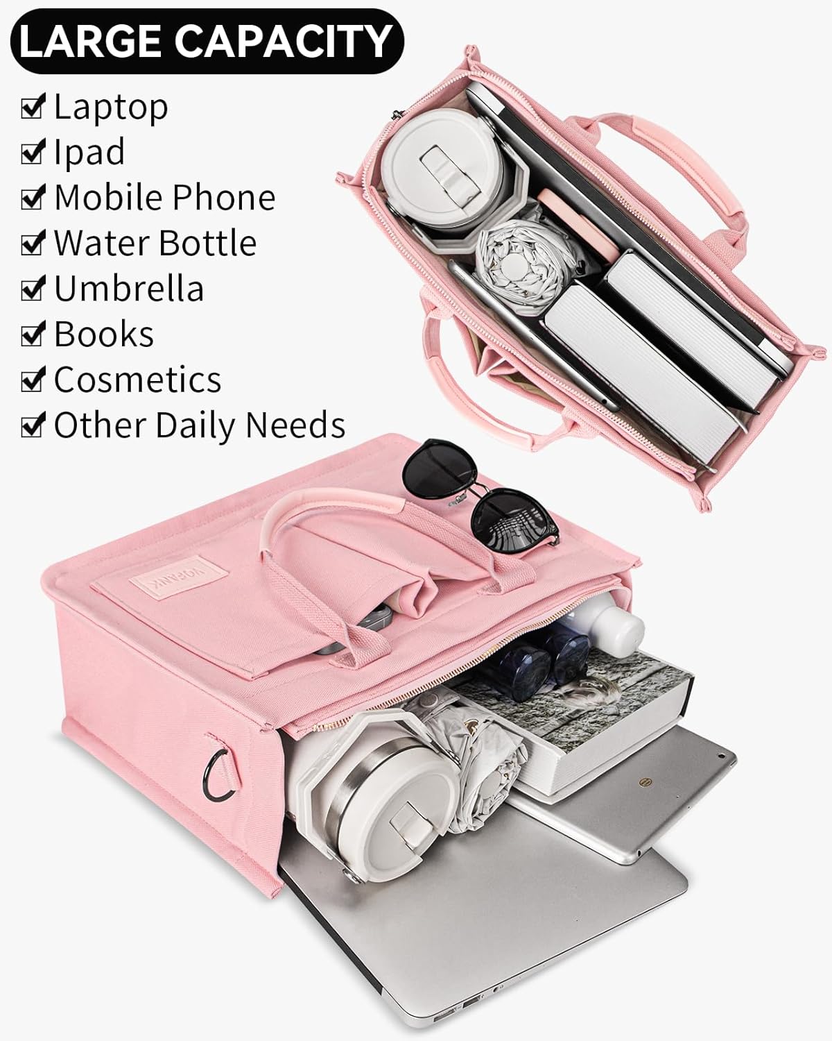 VOFANK Large Canvas Tote Bag for Women - Zipper Work Crossbody Purse Handbag Shoulder Satchel Travel Gym Everyday Bag - Image 3