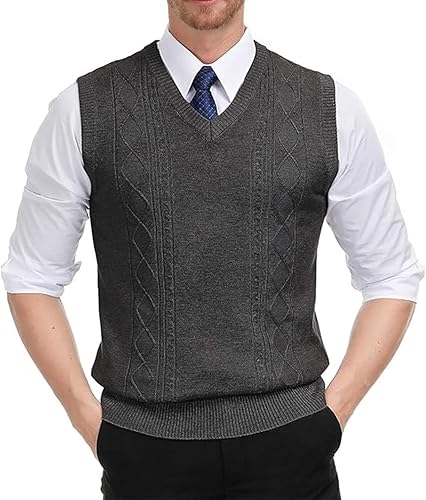 PJ PAUL JONES Chaleco de punto trenzado con cuello en V para hombre